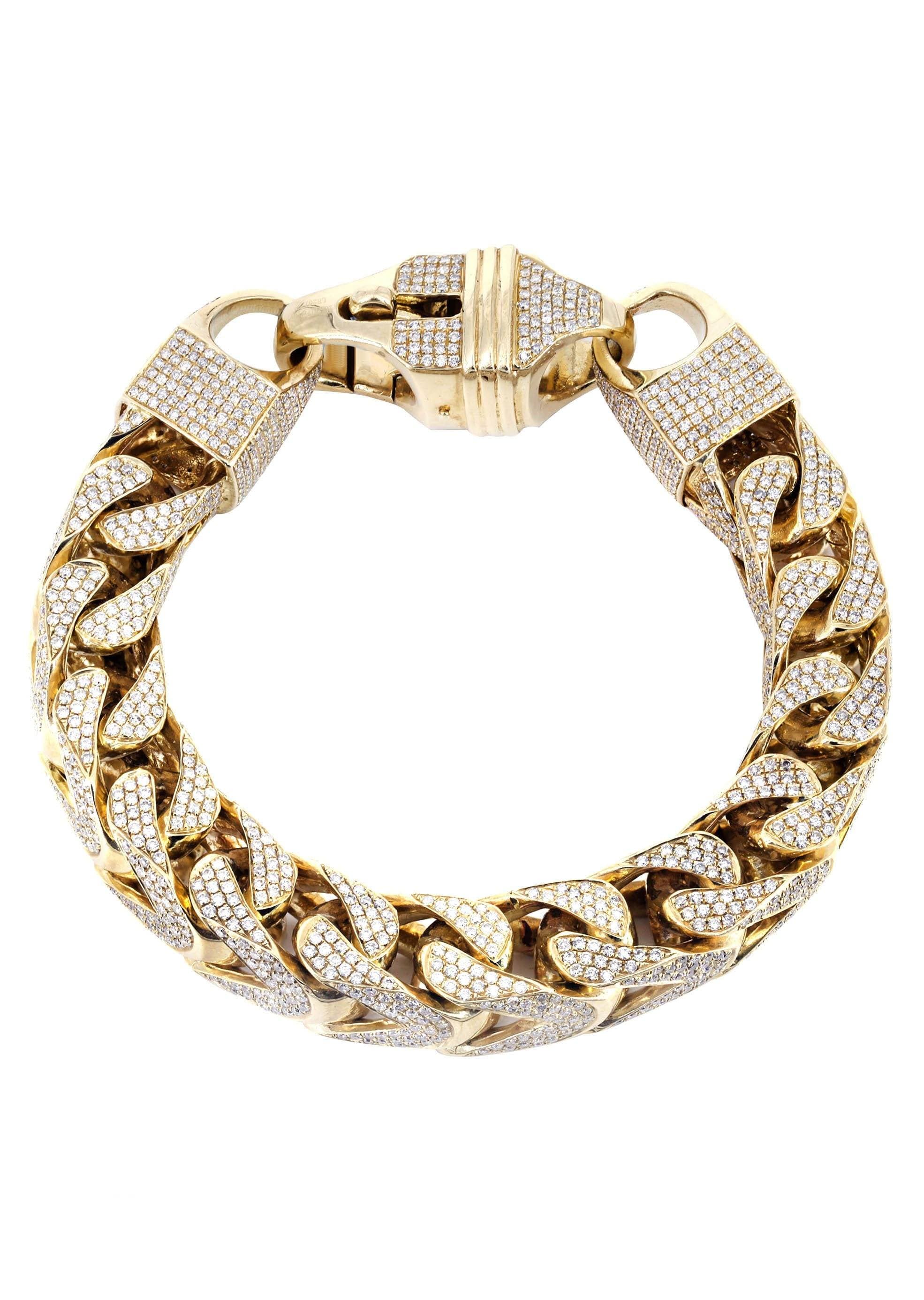 10K Gold Diamond Franco Chain Bracelet - 28.8 Carats Total Weight - 14mm Wide Luxury Tennis Bracelet for Women - Perfect for Weddings, Anniversaries & Special Occasions