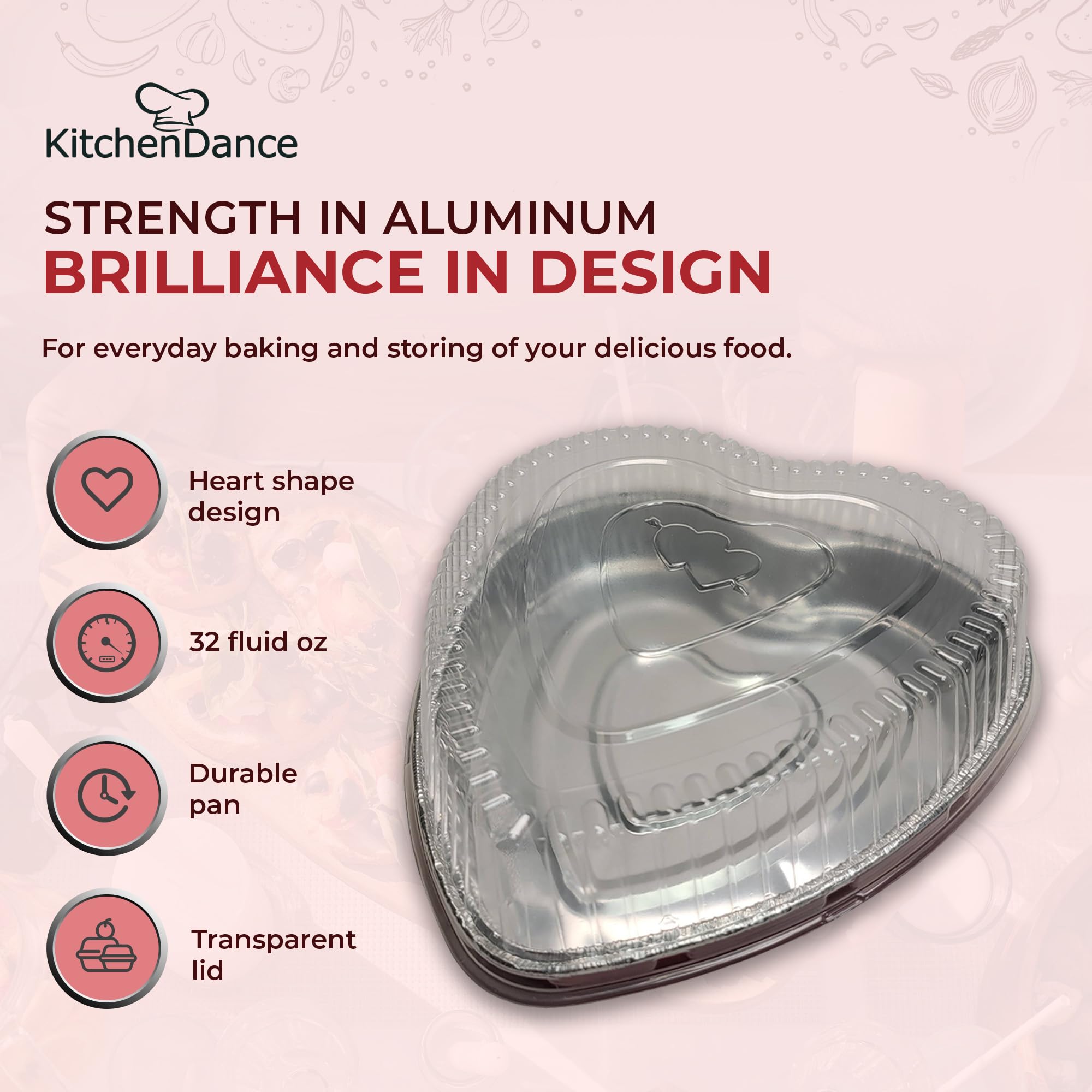 KitchenDance 8 Inch Disposable Heart Shaped Aluminum Pans with Lids - Perfect for Baking Cakes, Chocolates, Desserts & Food Storage - Leakproof Heart Cake Pans for Valentine's Day, Birthdays, Parties & Gifts (Pack of 339)