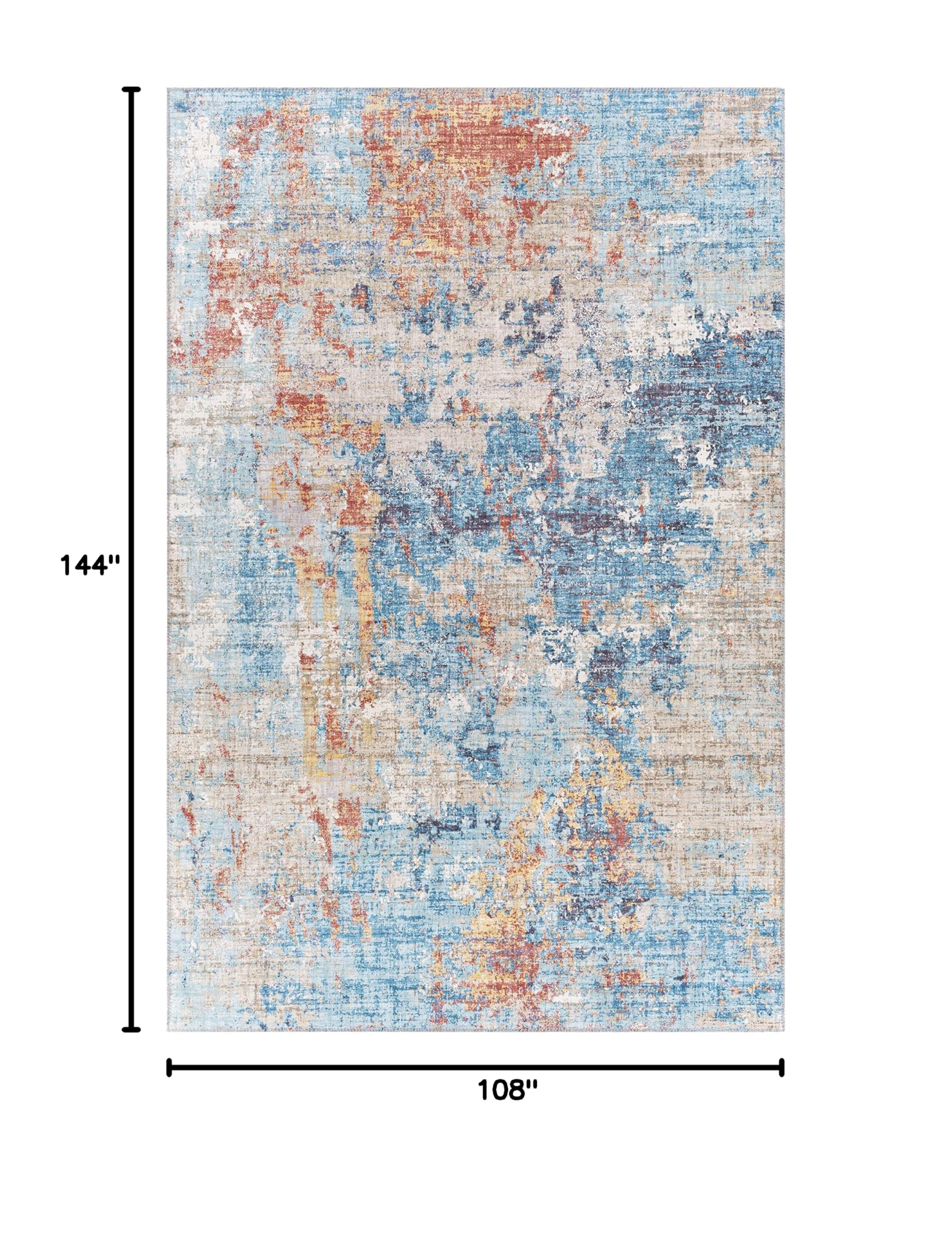Mark&Day 9x12 Modern Teal Area Rug - Blue Orange Grey Non-Slip Carpet for Living Room, Bedroom, Kitchen | Soft & Durable Indoor Rug for Home Decor (9' x 12') | Perfect for Cozy Spaces & High Traffic Areas