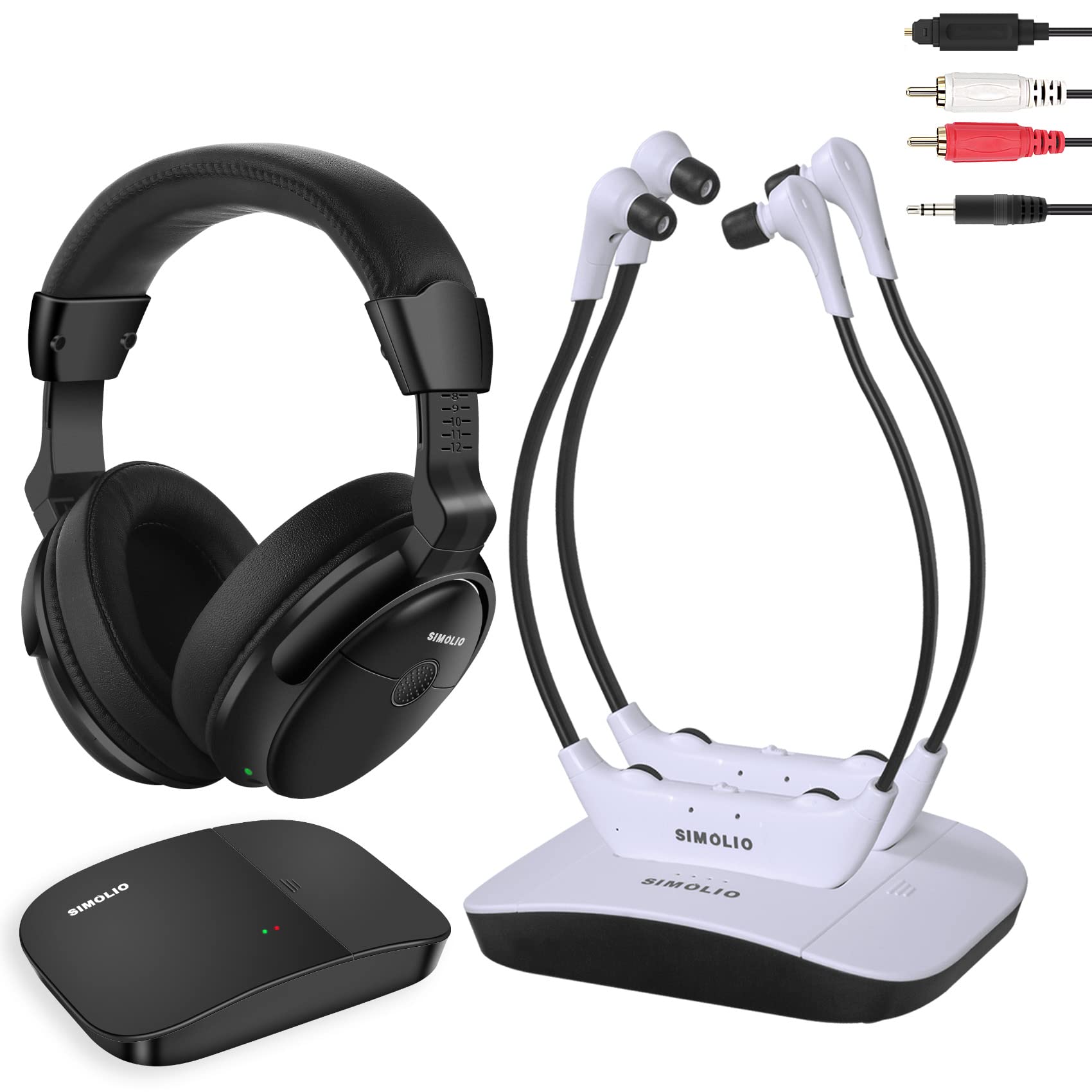 SIMOLIO Digital Wireless TV Headphones - In-Ear & Over-Ear Dual Headphone System for Smart & Older TVs | Perfect for Seniors, Hearing Impaired & Private Listening at Home
