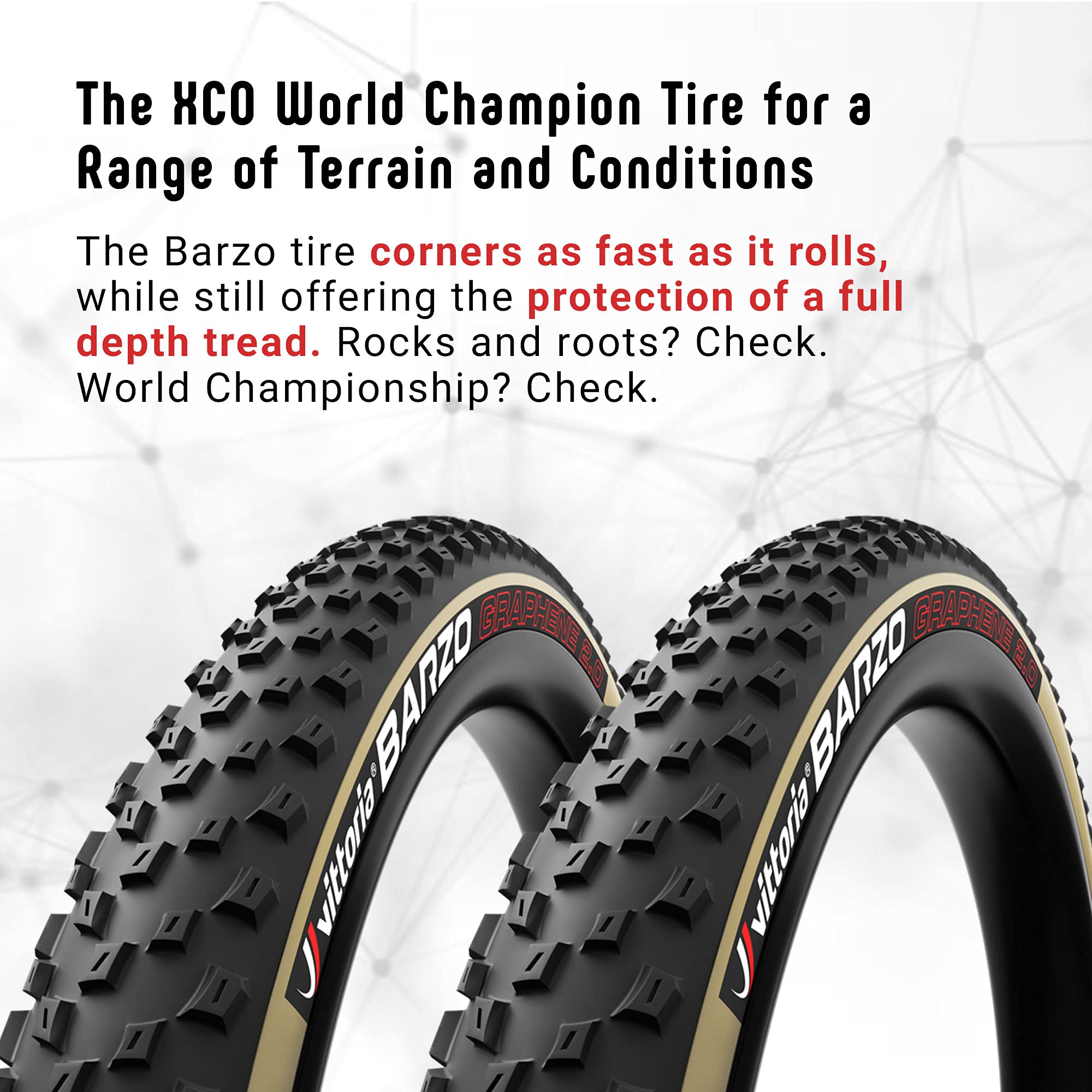 Vittoria Barzo XC Mountain Bike Tires - Tubeless Ready, TNT Folding Bead for Mixed Terrain & Cross Country Trails | Perfect for MTB Racing, Trail Riding & All-Mountain Adventures
