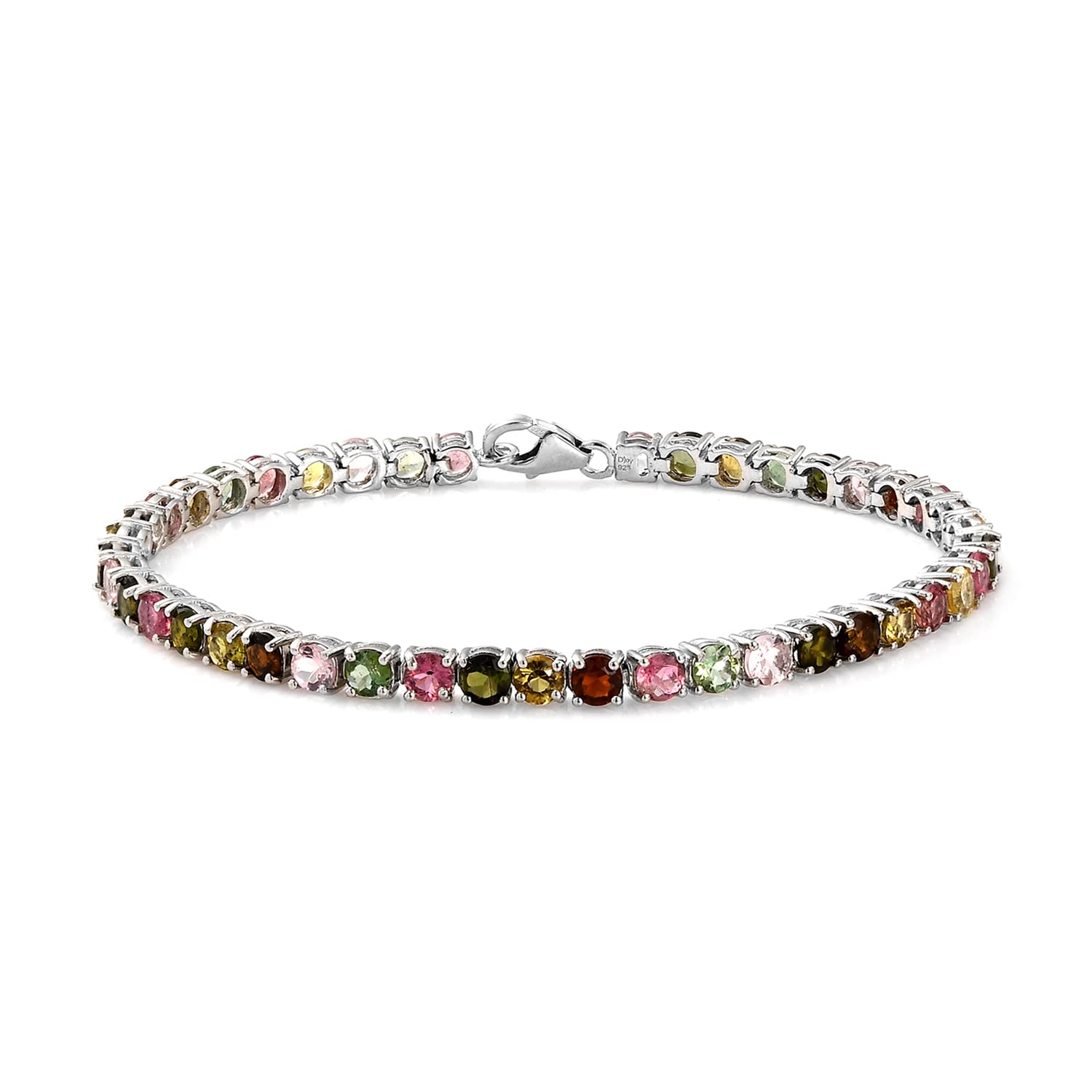 7.8 Ct 925 Sterling Silver Platinum Plated Multi-Tourmaline Tennis Bracelet for Women - Elegant Jewelry Gift for Engagement, Anniversary, Wedding, Promise & Graduation (Size 6.5