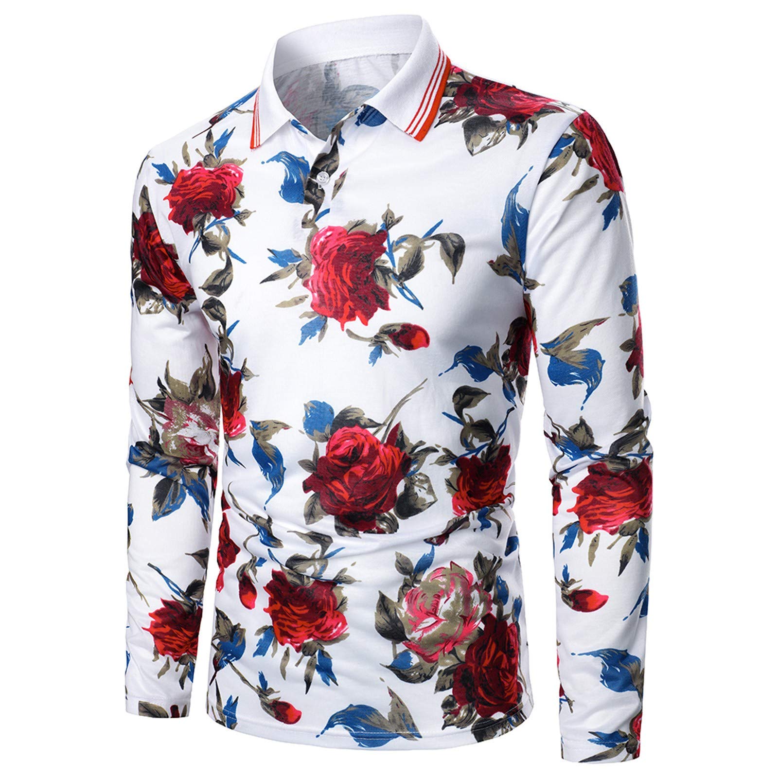 Men's Slim Fit Long Sleeve Button Down Dress Shirt - Printed Collar Casual Stand Top for Autumn | Perfect for Office Wear, Business Meetings & Smart Casual Outfits