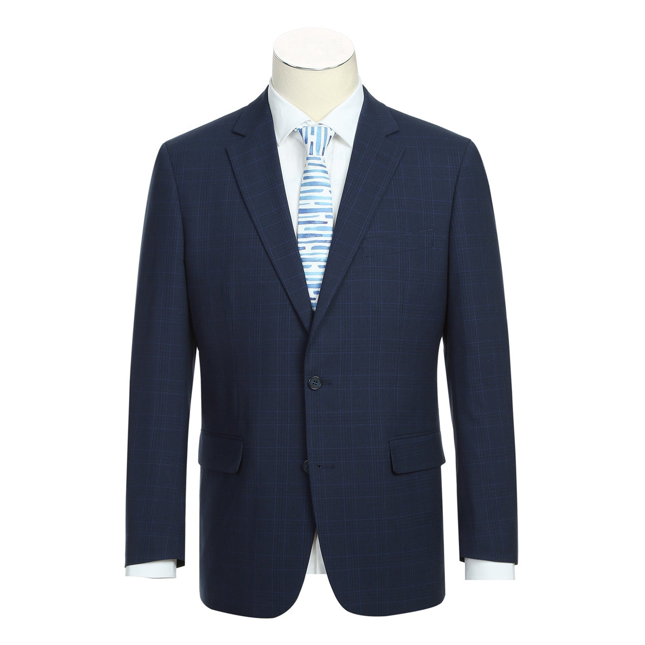 Alessandro Vitello by Renoir Classic Fit Checked Suit in Marine Blue | Size 293/26 | Premium Men's Business Attire for Office & Formal Events