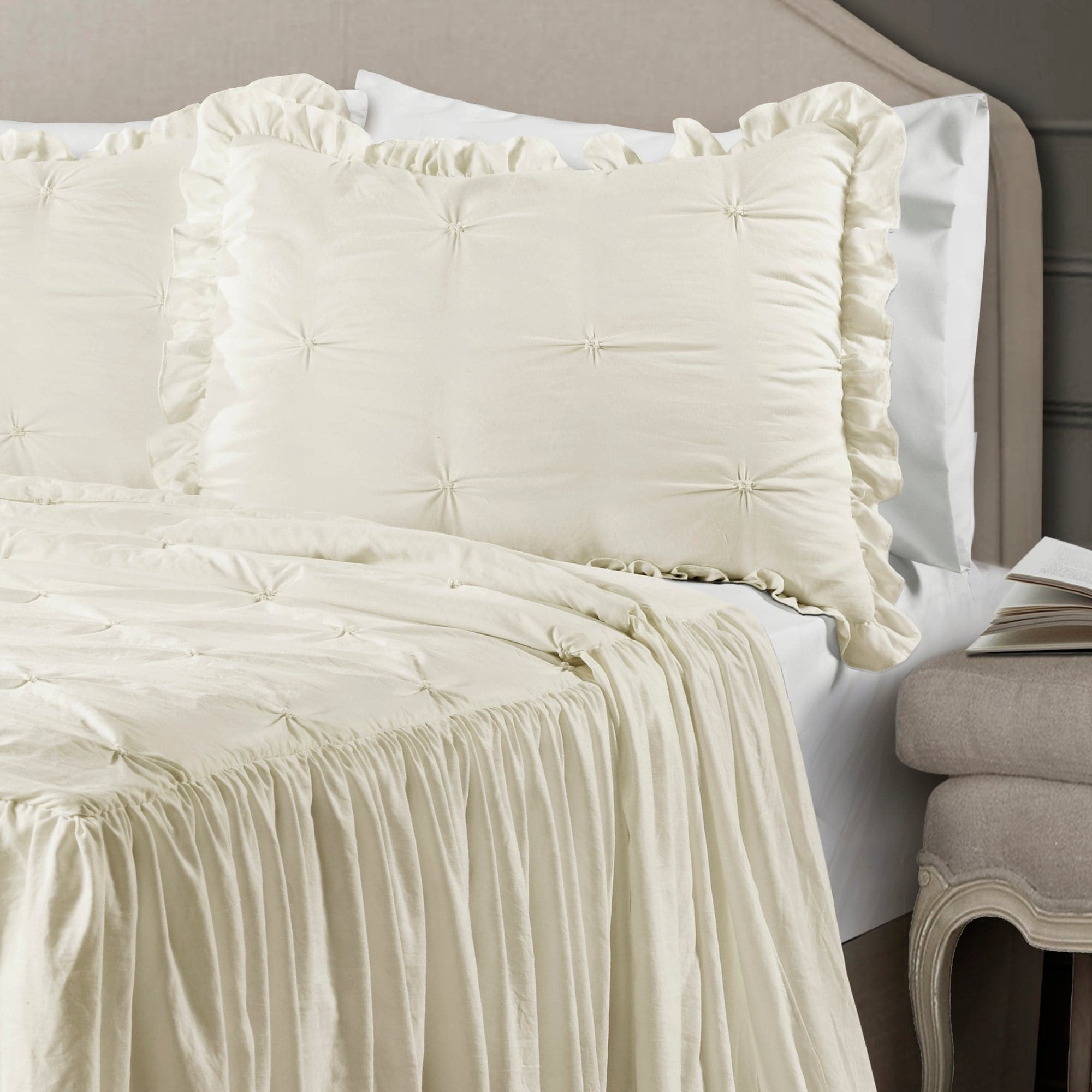 Ravello Pintuck Ruffle Skirt Bedspread Set - Luxury Bedding for Girls & Women - Perfect for Bedroom Decor, Guest Room, and Dorm Room