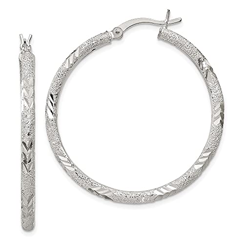 925 Sterling Silver Polished Diamond-cut Laser-cut Hinged Hoop Earrings for Women | Elegant Everyday & Party Jewelry | Perfect Gift for Birthday, Anniversary & Valentine's Day