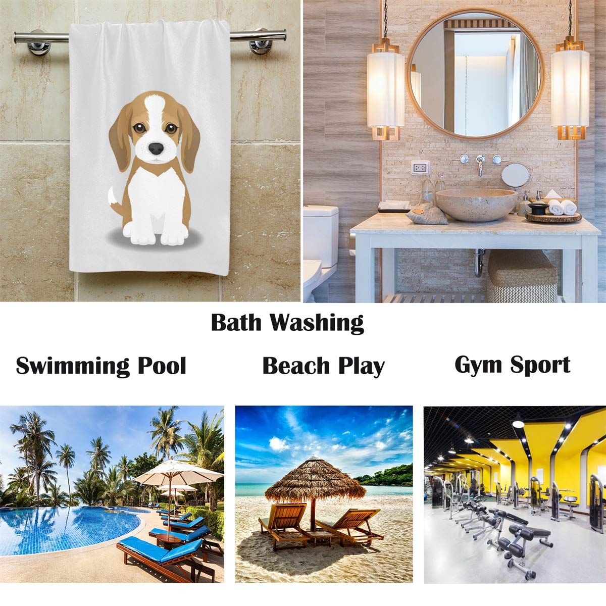 Beagle Puppy Dog Pattern Hand Towels - Ultra Soft & Highly Absorbent Bathroom Towels (16x30 in) for Hand, Face, Gym, Sports & Home Decor - Perfect for Bathrooms, Kitchens, Gyms & Pet-Friendly Spaces