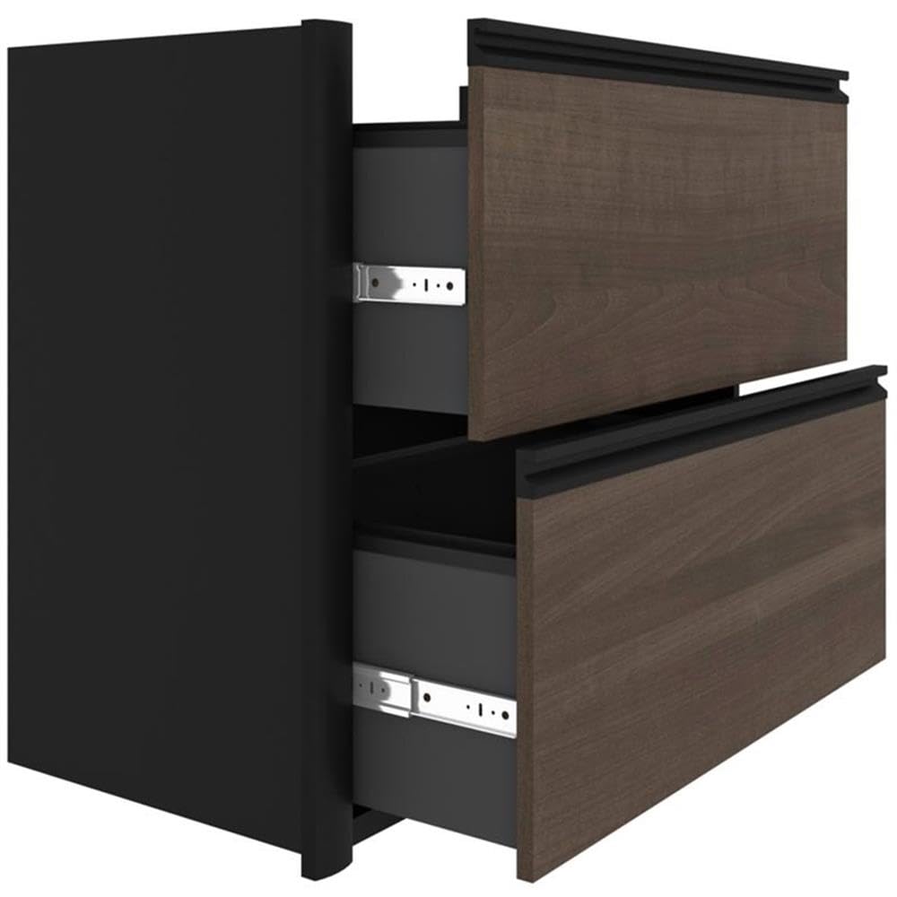 Pemberly Row 5-Piece L-Shaped Computer Desk with Hutch in Antigua and Black - Home Office Furniture for Small Spaces, Gaming & Workstation Setup