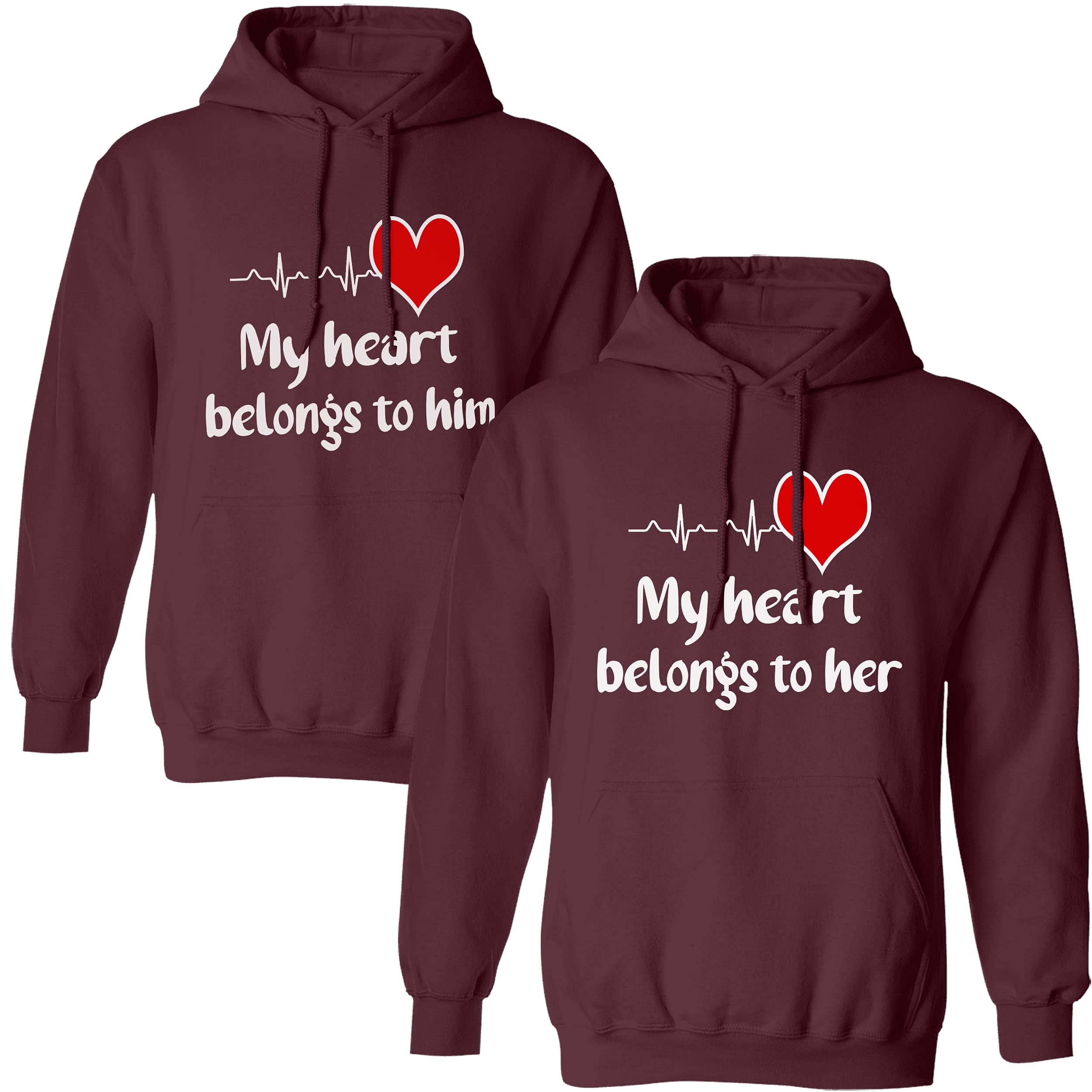 Best Unisex Couples Hoodies - My Heart Belongs To Him/Her - Cozy Matching Outfits for Date Nights & Family Gatherings