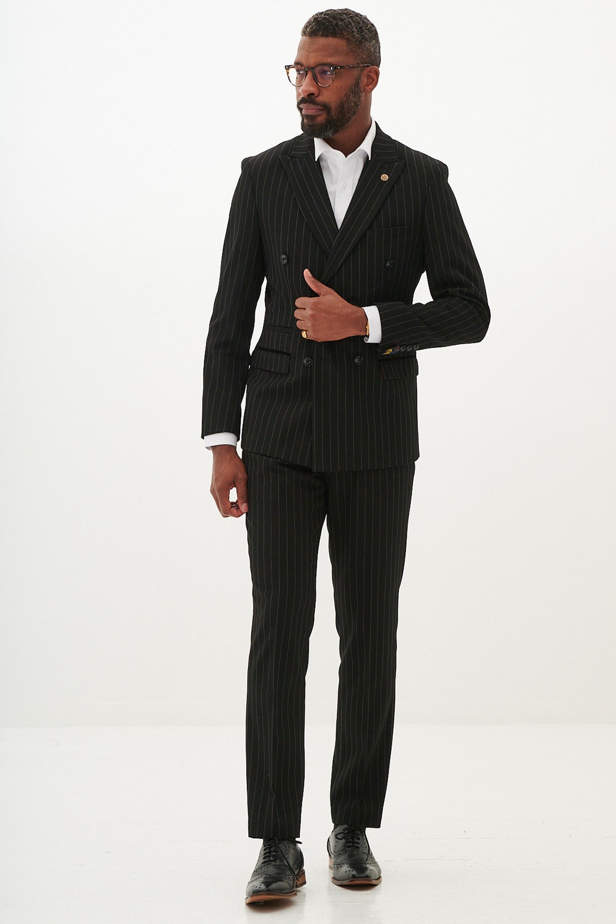 ROCCO Black Pinstripe Double Breasted Two Piece Suit for Men - Formal Business Attire & Wedding Outfit - Perfect for Office Meetings, Job Interviews and Special Occasions