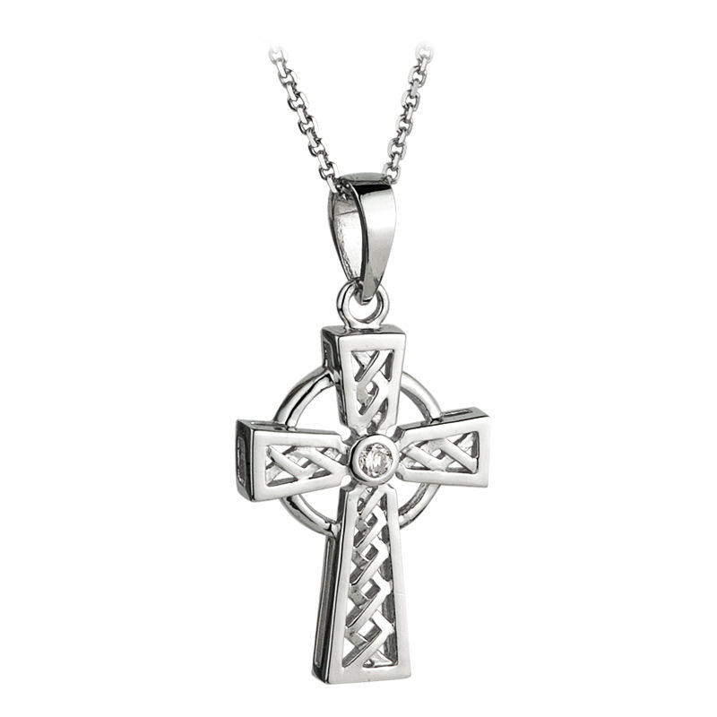14K White Gold Diamond Celtic Cross Pendant Necklace for Women - Elegant Religious Jewelry Gift for Christmas, Baptism & Special Occasions