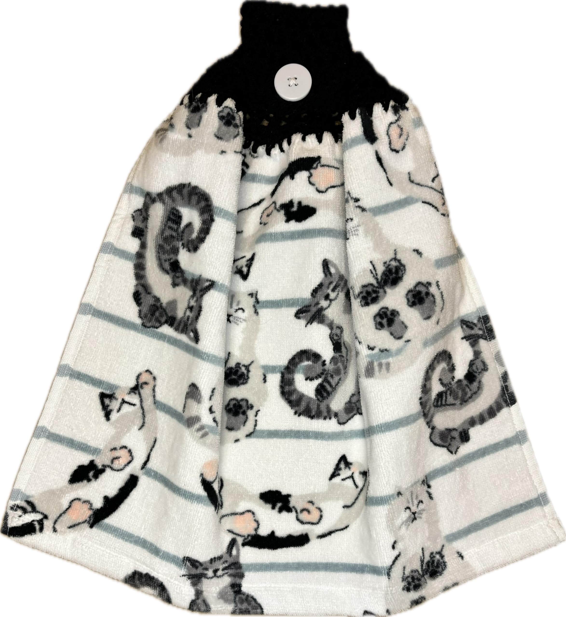 Premium Crochet Top Towels - Extra Thick & Super Absorbent Terry Cloth Kitchen, Bathroom, Laundry Towels with Playful Hanging Cats Design - Perfect for Dish Drying, Hand Wiping & Bathroom Decor