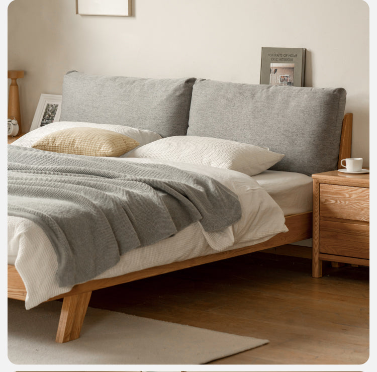 Solid Oak Wood Soft Bed Frame - Queen Size, Sturdy & Comfortable for Master Bedroom or Guest Room