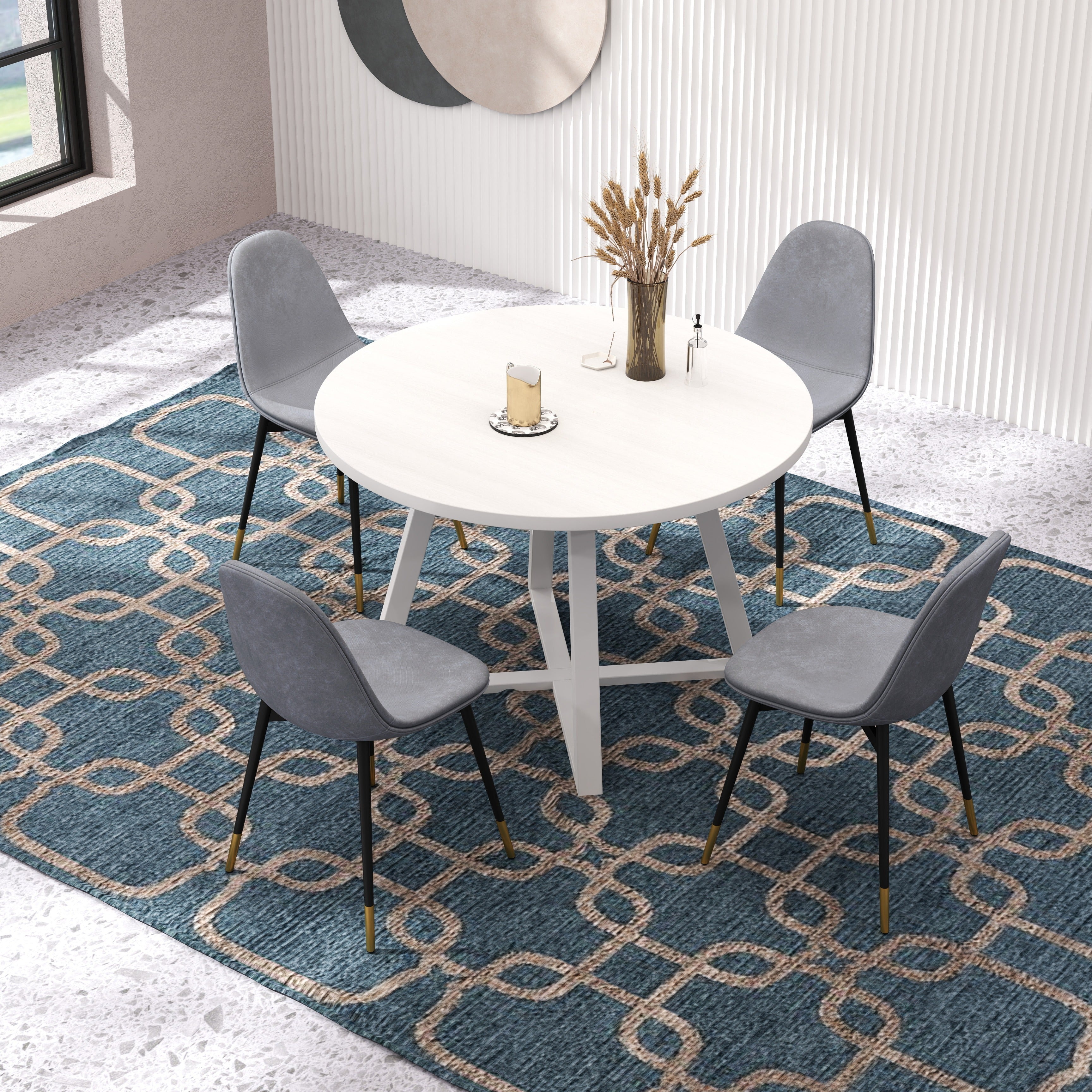 Roundhill Furniture Evatt 5-Piece Round Wood Dining Table Set with 4 Chairs - Perfect for Small Spaces, Kitchen Nooks & Outdoor Patio Dining
