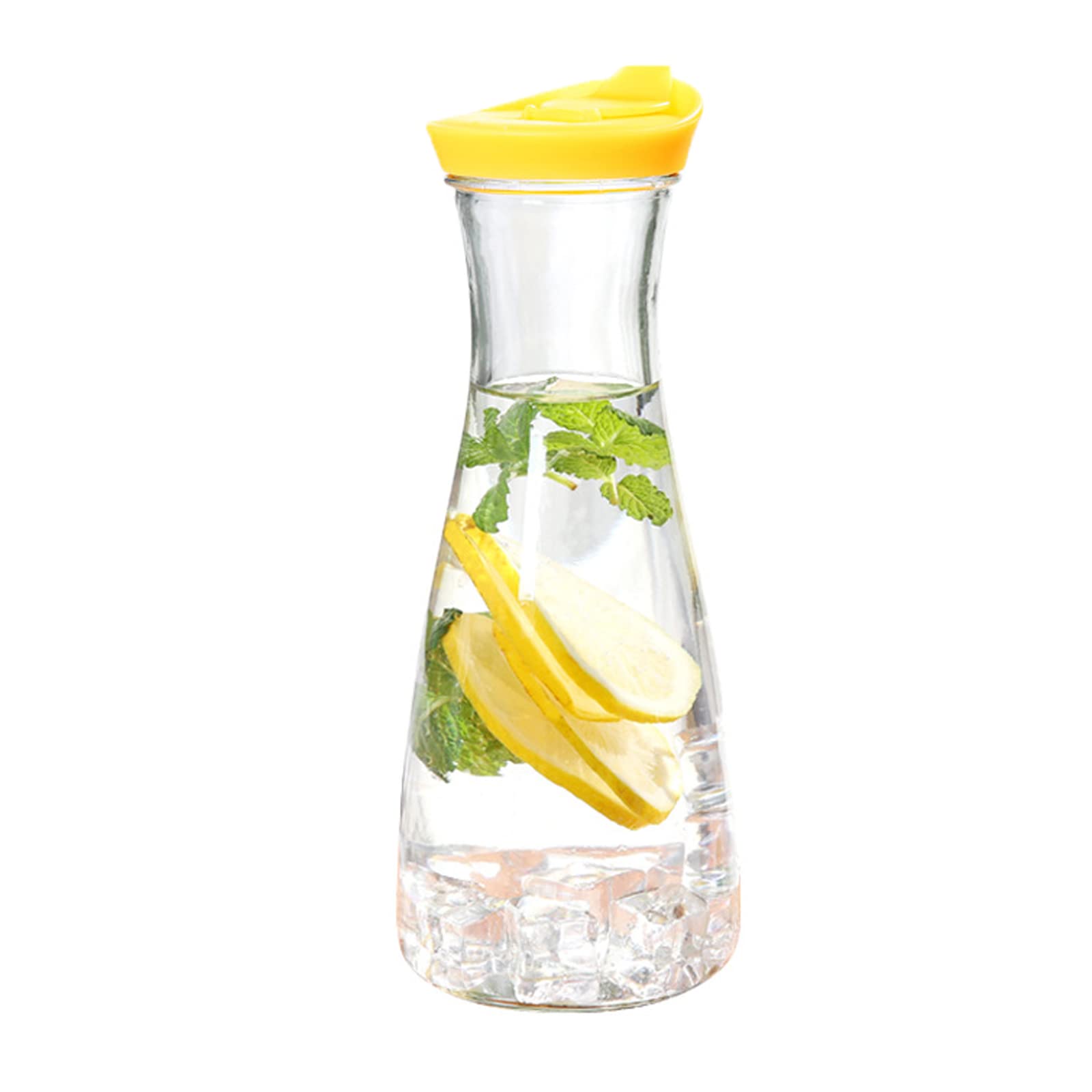 IFMTP Glass Pitcher with Lid - 34oz Narrow Neck Beverage Dispenser for Iced Tea, Cold Brew, Lemonade & Powdered Drinks - BPA-Free Juice Carafe (10.3x3.9in, Yellow) - Perfect for Parties, Picnics & Home Refrigeration