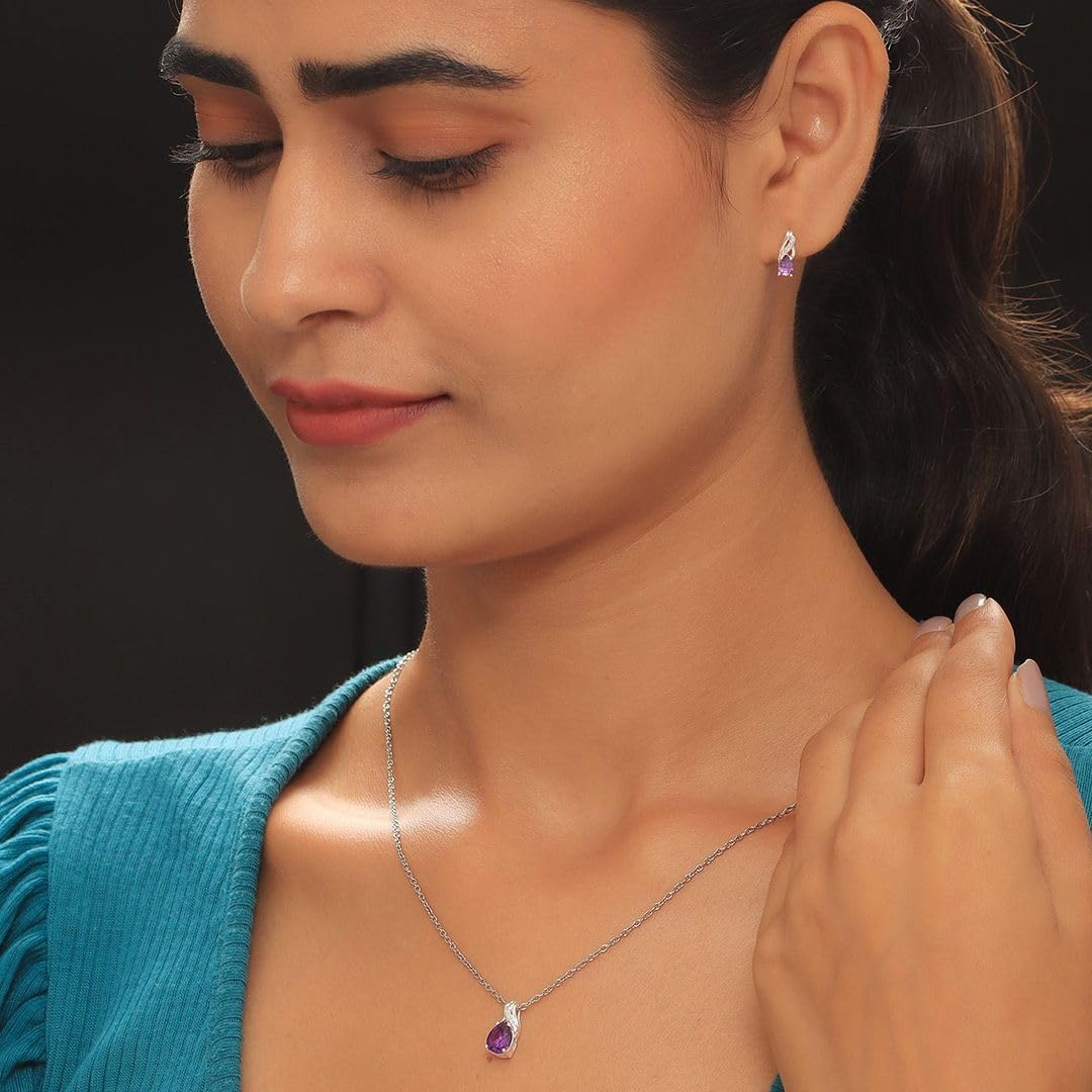 Shop LC Women's 925 Sterling Silver Teardrop Pendant Necklace & Dangle Drop Earrings Set - 20