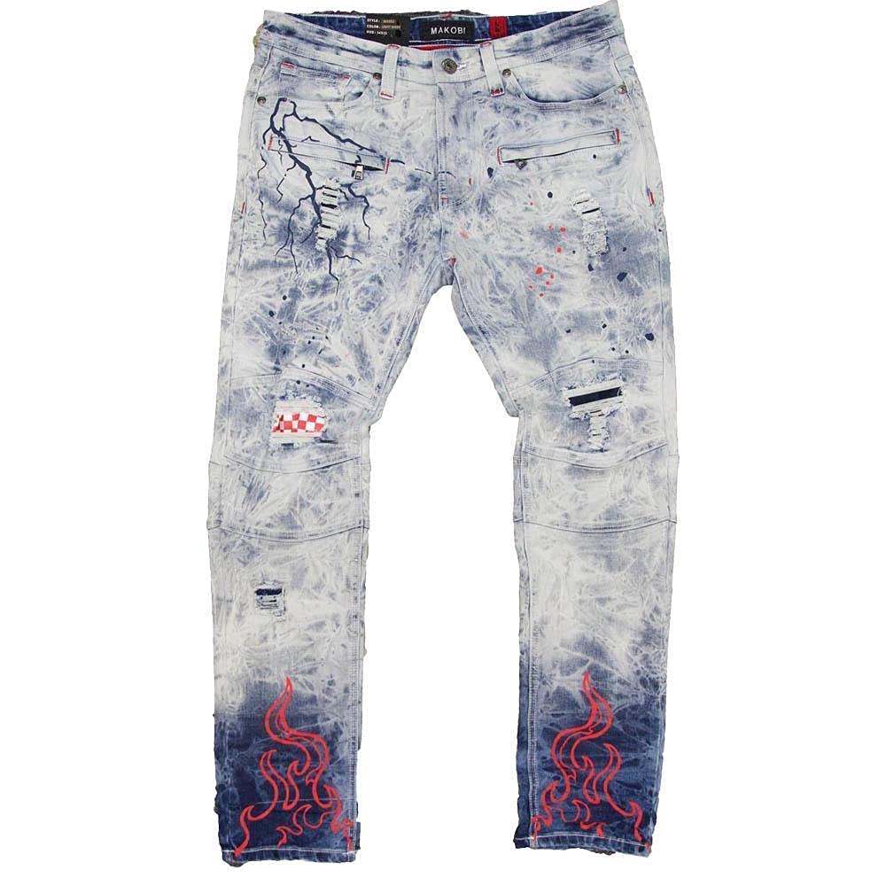Makobi Fire Shredded Jeans for Women - Light Wash Distressed Denim Pants | Trendy Ripped Skinny Jeans for Casual Wear, Street Style & Night Out