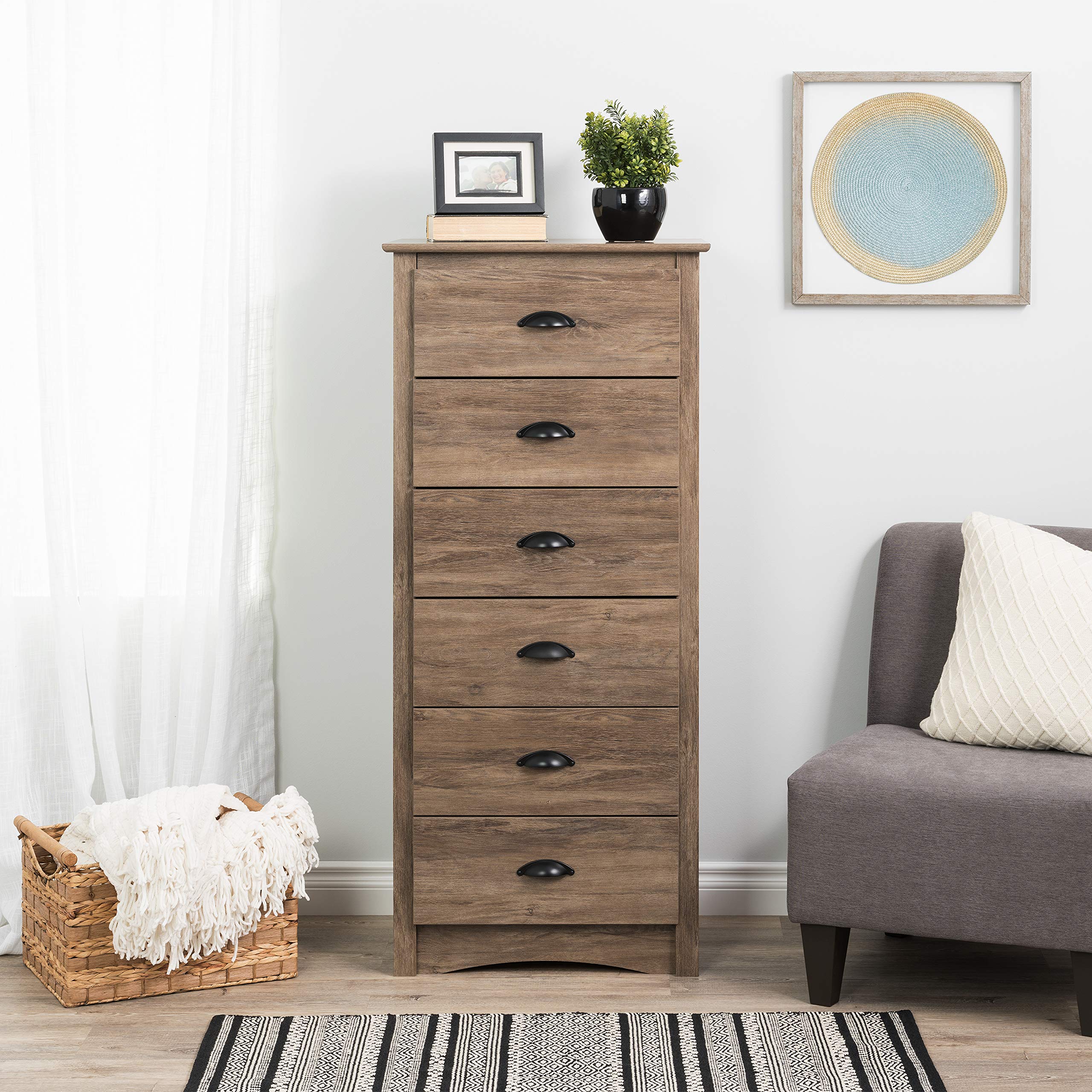 Prepac Salt Spring 6-Drawer Tall Chest & 3-Drawer Nightstand Set in Drifted Gray - Modern Bedroom Storage Furniture for Master Bedroom, Guest Room, or Dorm Organization