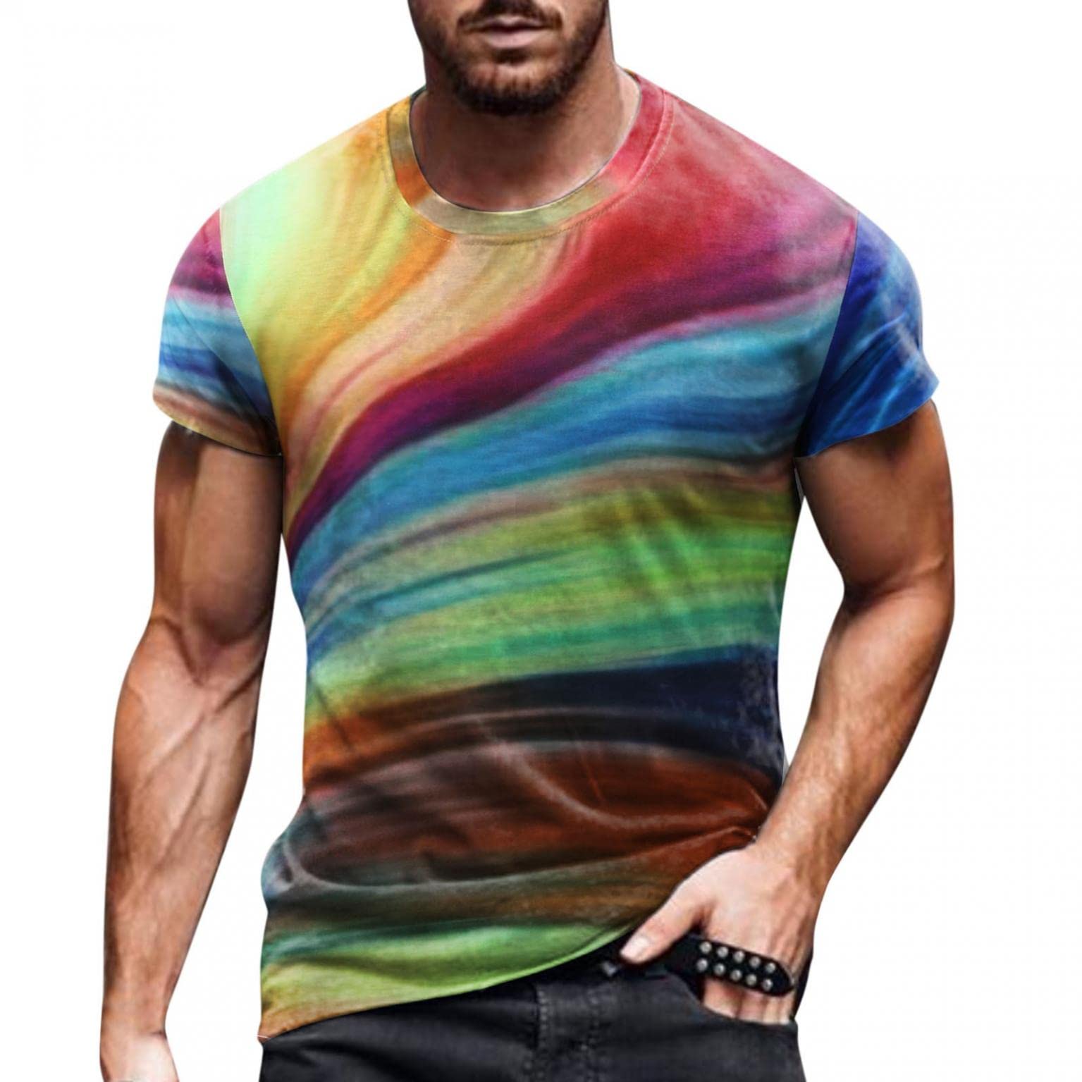 Stylish Men's Casual Retro Distressed Print T-Shirt - Crew Neck Short Sleeve Tee for Everyday Wear | Perfect for Streetwear, Weekend Outfits & Casual Gatherings
