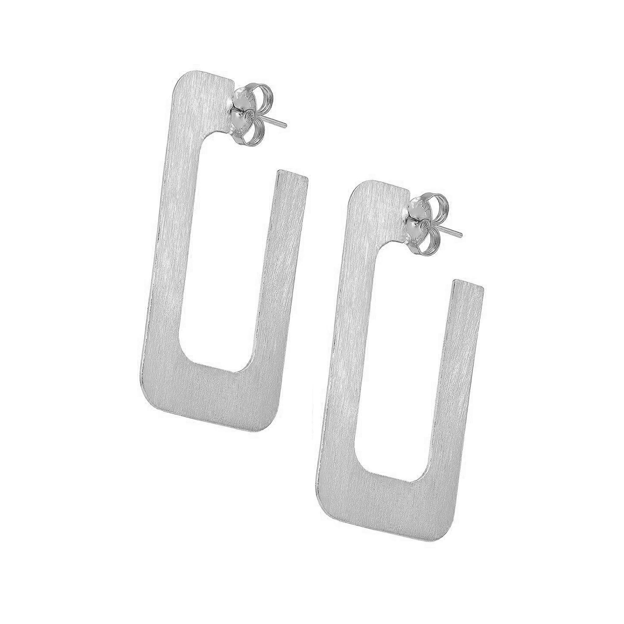 2 Inch Brushed Silver Rectangular Vada Hoop Earrings for Women - Trendy Boho Chic Jewelry for Everyday Wear & Special Occasions