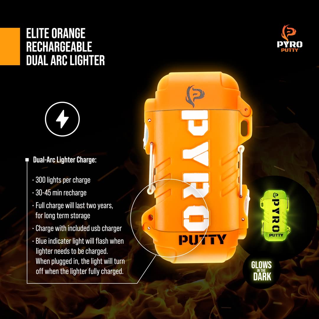Pyro Putty Stow and Go Rechargeable ARC Lighter: Waterproof Fire Starter for Survival, Backpacking, and Outdoor Adventures - Includes Single Use Summer Putty for Camping, Hiking, and Emergency Preparedness