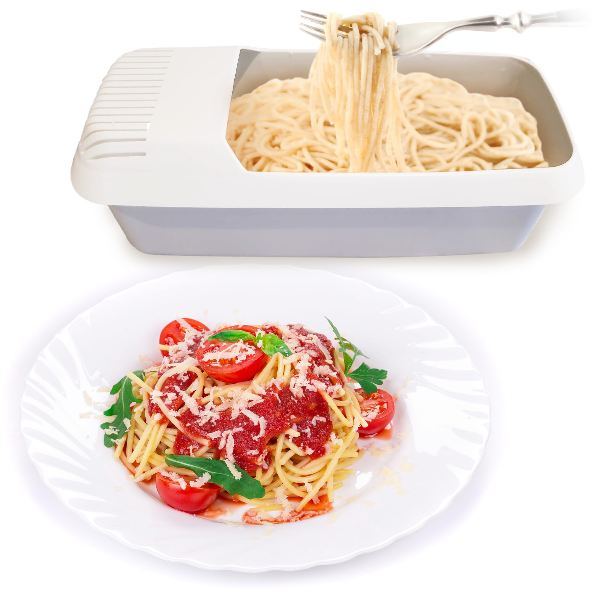 Microwave Pasta Cooker with Strainer Lid - Quick 10-Minute Pasta Maker for Spaghetti & Noodles (4 Servings) - No Waiting, No Mess, Non-Stick - Perfect for Dorm Rooms, Office Lunches & Quick Family Meals