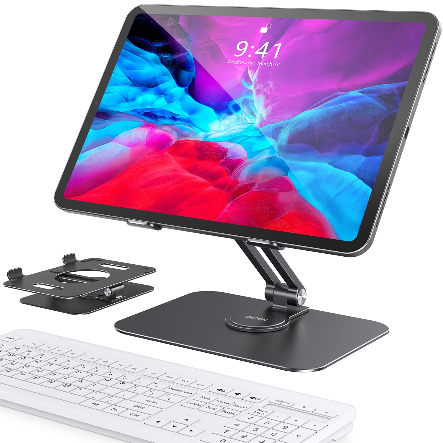 BSOON Adjustable iPad Stand Holder - Universal Tablet Stand for iPad Pro 12.9/11, iPad Air 4/3/2, iPad Mini 6/5/4/3/2, Samsung Galaxy Tab & More - Desktop Stand for Reading, Watching & Video Calls (Grey)
