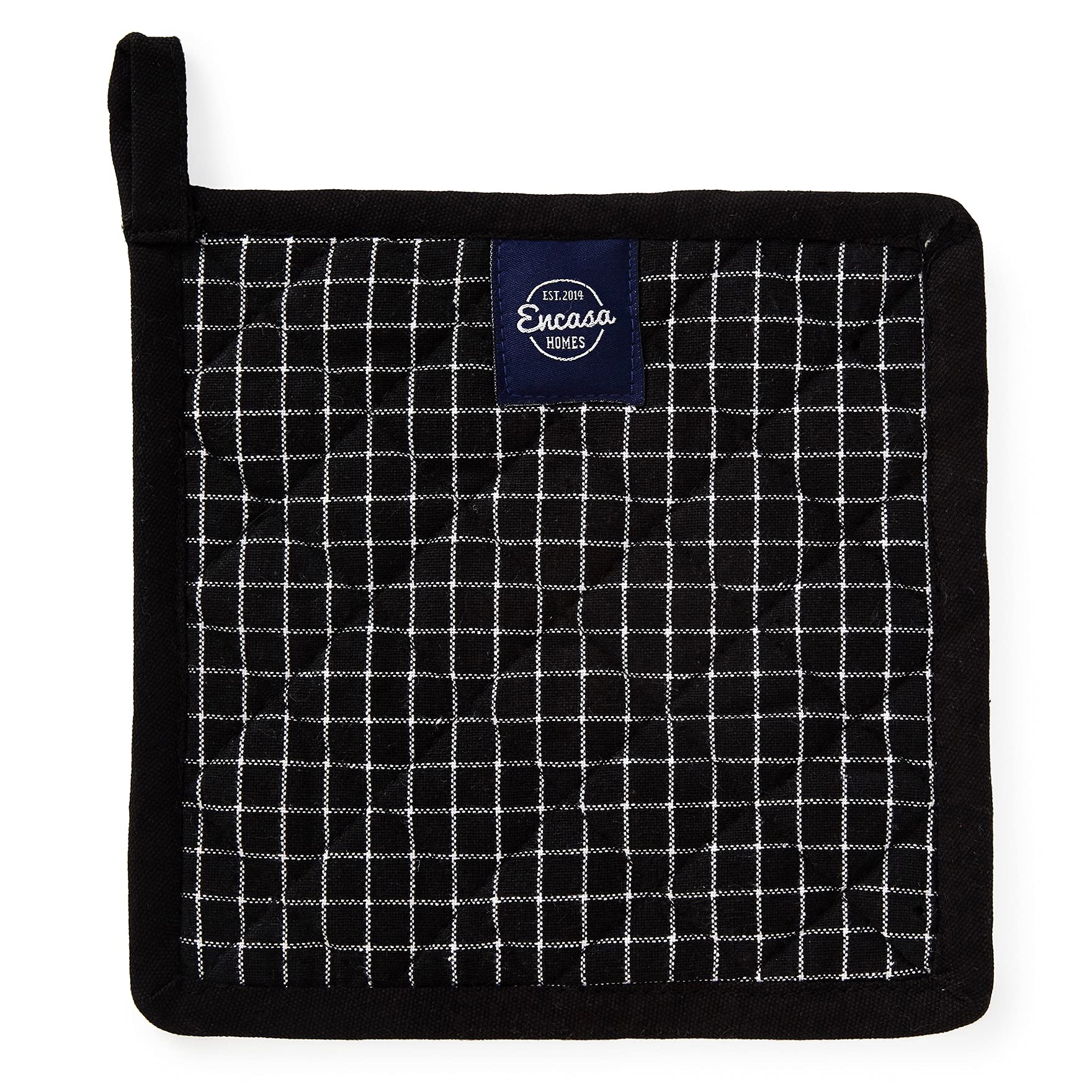 Encasa Homes 8 Inch Oven Microwave Potholders Set of 2 - Heat Resistant Kitchen Mitts for Cooking, Baking & Grilling - Thick & Safe Hand Protection from Hot Pans, Dishes & Utensils - Butcher Check Black Design for Modern Kitchens