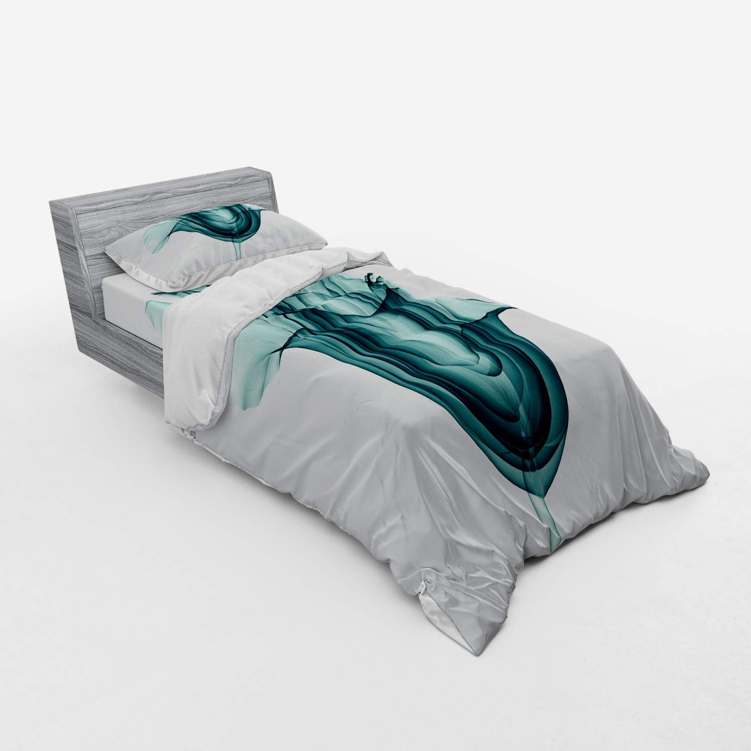 Ambesonne Floral Duvet Cover Set - X-ray Rose Flower Print 3-Piece Bedding Set with Sham & Fitted Sheet, Twin Size, Teal & White | Romantic Nature-Themed Bedroom Decor for Teens & Adults