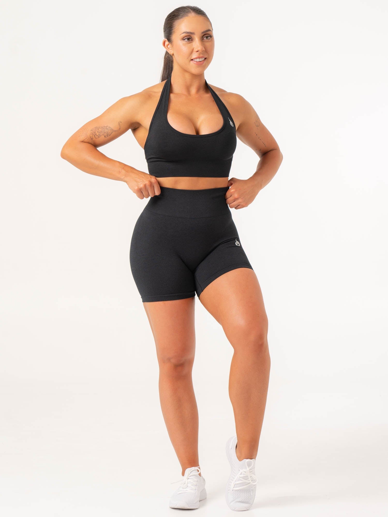 Contour Seamless Yoga Shorts for Women - High Waisted Workout Running Gym Shorts - Black Marl - Perfect for Yoga, Running & Lounge Wear