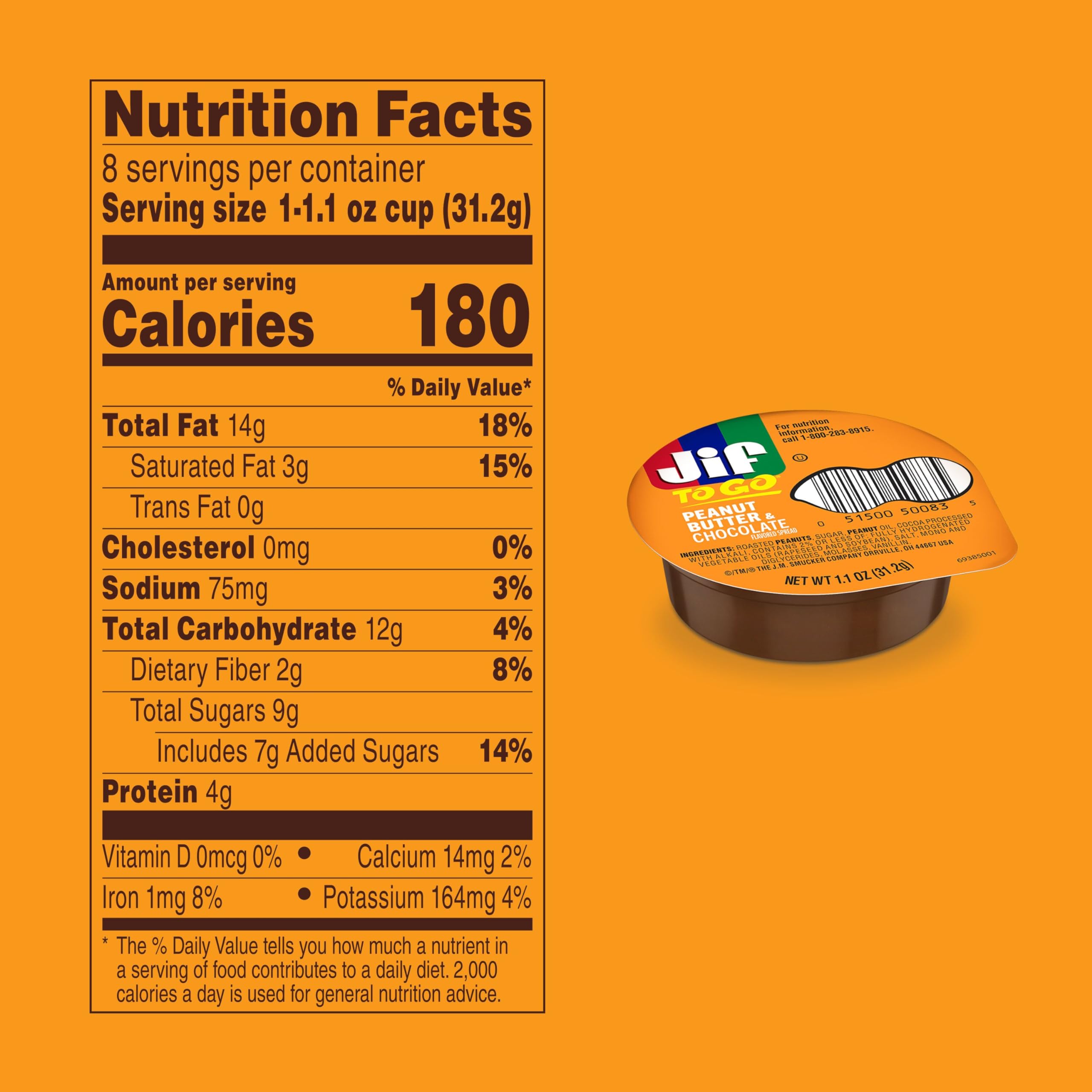 Jif Peanut Butter & Chocolate To Go Cups - 8 Count (Pack of 6) | Reduced Sugar, Thick & Creamy Snack | Perfect for Lunch Boxes, Office Snacks & On-the-Go Energy
