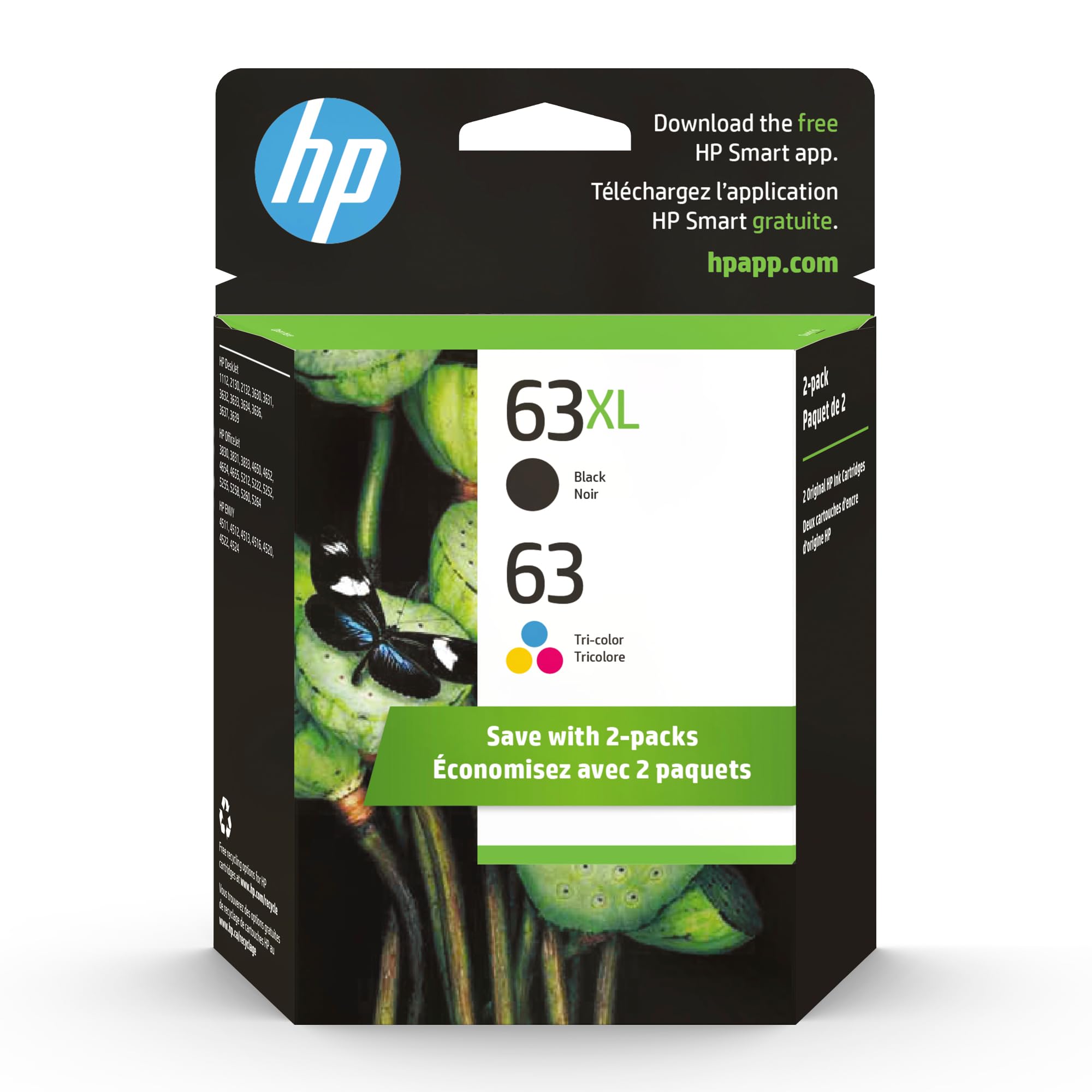 Original HP 63 Tri-color & 63XL Black Ink Cartridge Combo (2-Pack) - Compatible with HP DeskJet 1112/2130/3630, ENVY 4510/4520, OfficeJet 3830/4650 Series - Perfect for Home Printing, Office Documents & Photo Printing