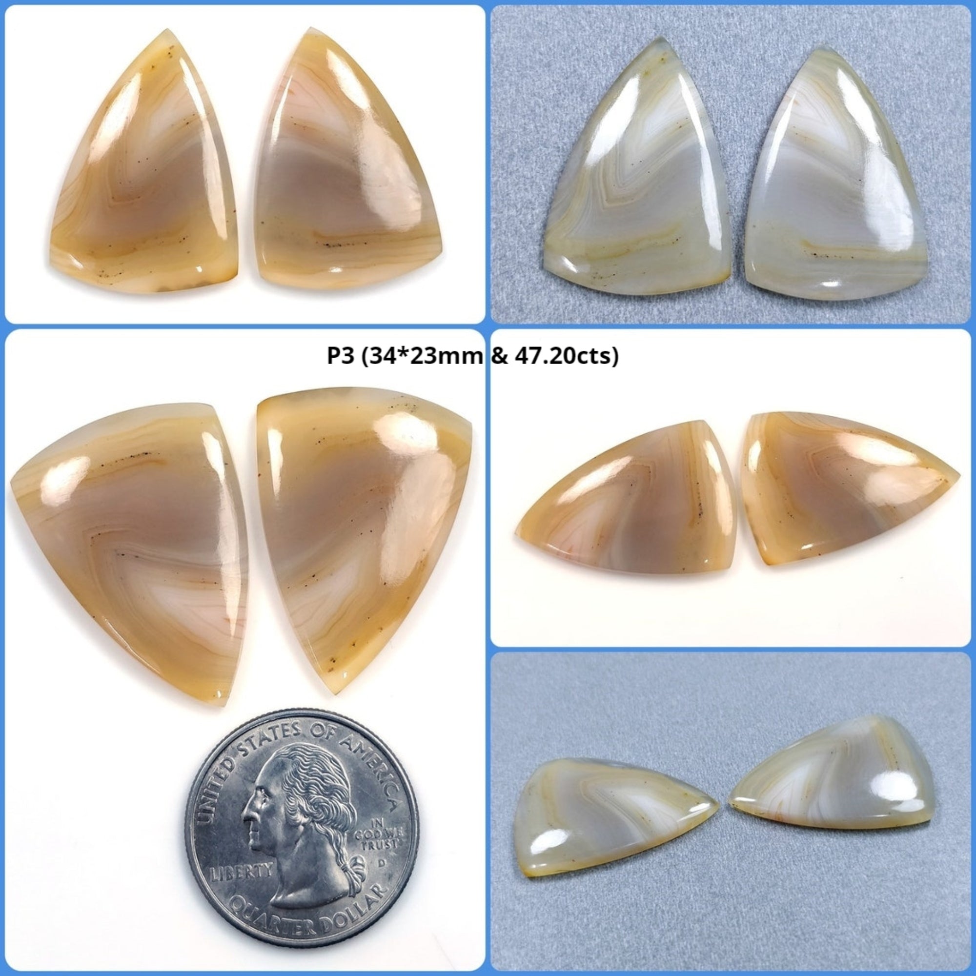 Natural Botswana Agate Gemstone Cabochon - Untreated Bi-Color Agate in 19x17mm & 36x20mm Sizes (Pair) for Jewelry Making, Wire Wrapping & Crystal Healing