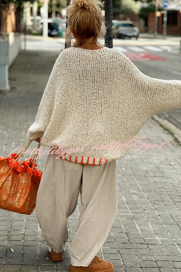 Cozy Winter Knit Sweater with Star Pattern & Contrast Colors - Loose Fit for Casual Outings, Holiday Gatherings & Cold Weather Fashion