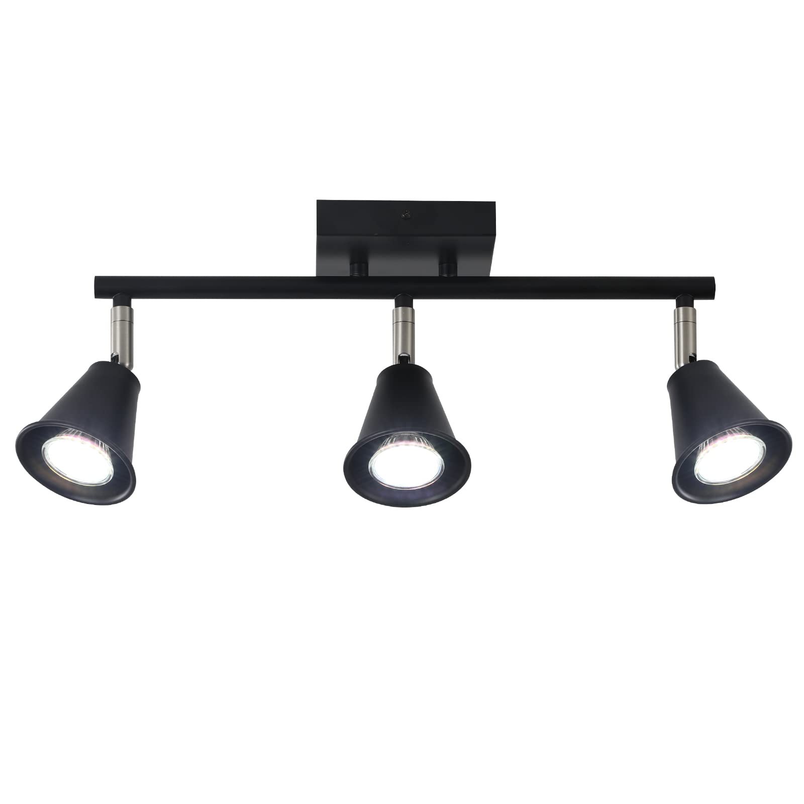 SEEBLEN 3 Head Adjustable LED Track Lighting Kit with GU10 Bulbs Included - Black Flush Mount Ceiling Spot Lights for Kitchen, Dining Room, Bedroom, Hallway - Perfect for Accent Lighting and Home Decor