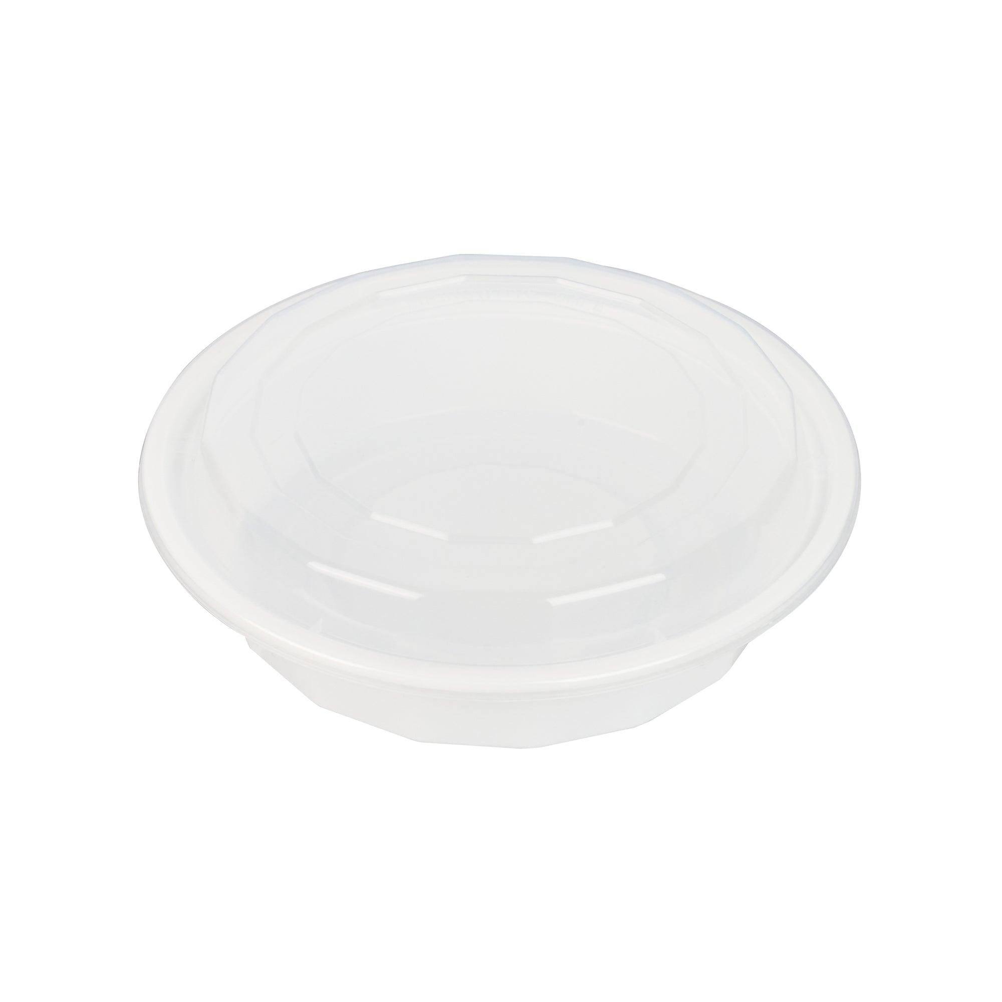 24 oz Round White Plastic Food Storage Containers with Clear Lids - 50 Pack, Microwave Safe To-Go Boxes (7.25