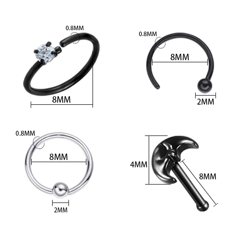 16 PCS 316L Stainless Steel Nose Rings & Studs for Women and Men - Hypoallergenic Body Piercing Jewelry Set with Screw Backings - Perfect for Everyday Wear, Parties and Self-Expression