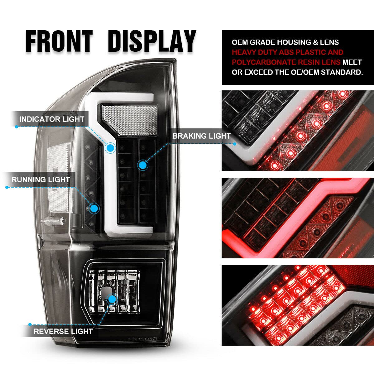 ROXX LED Tail Light Assembly for 2016-2023 Toyota Tacoma - Red Glow Bar Running Lights - Driver & Passenger Side Pair - Upgrade Your Truck's Rear Lighting for Night Driving & Off-Road Adventures