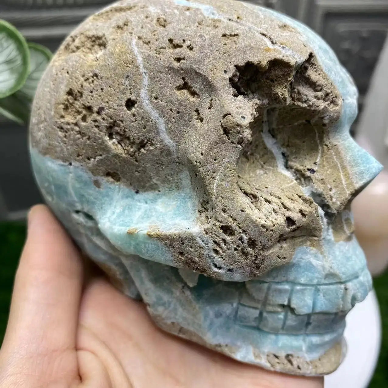 Natural Blue Metpolarite Skull Crystal - Energy Healing Stone for Meditation, Reiki, Chakra Balancing | Spiritual Decor Gift for Home, Office & Yoga Studio