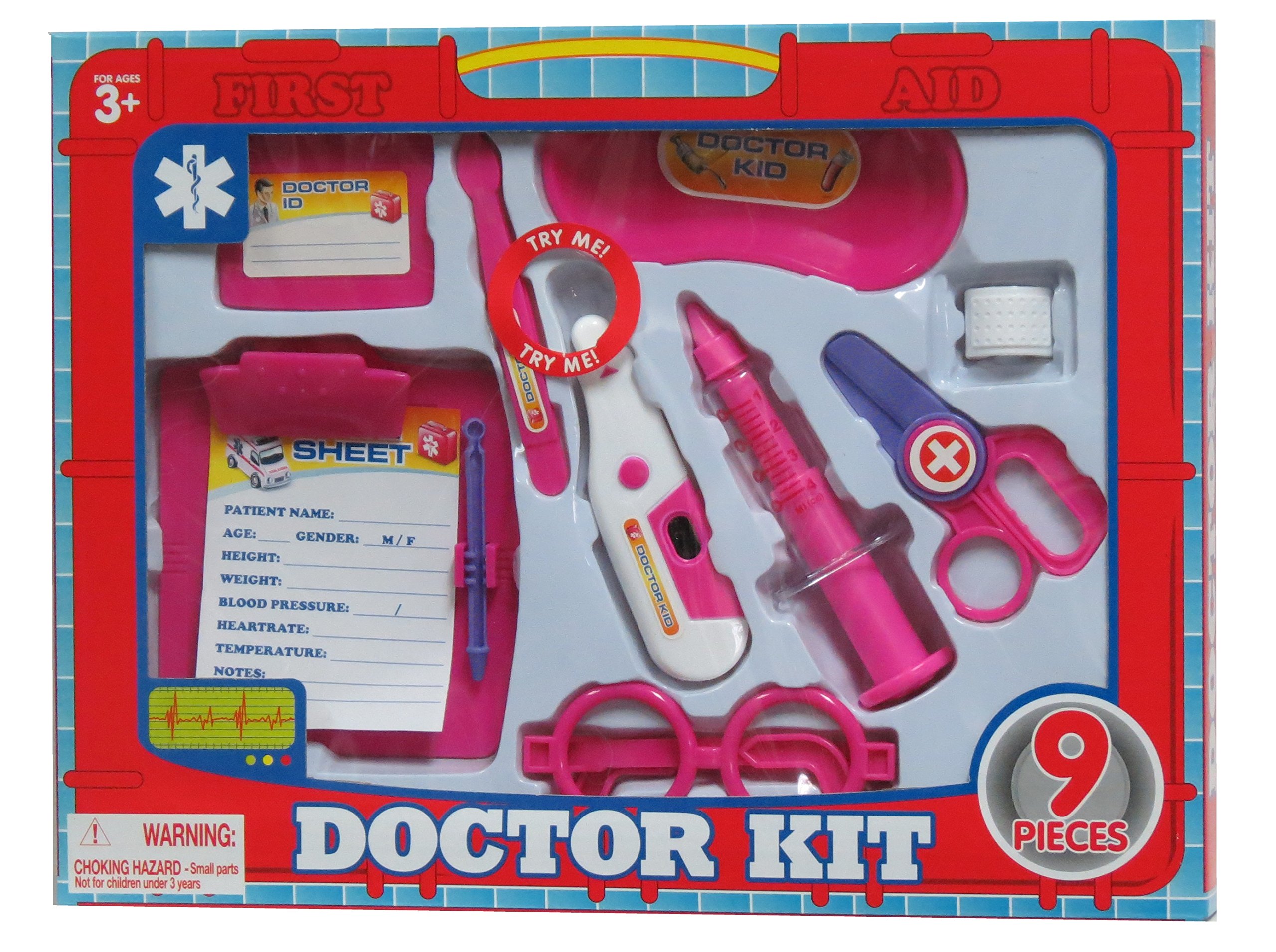 Kids Pink First Aid Doctor Kit - 9 Piece Medical Play Set for Toddlers & Children | Pretend Play, Role Play, Educational Toy for Preschoolers
