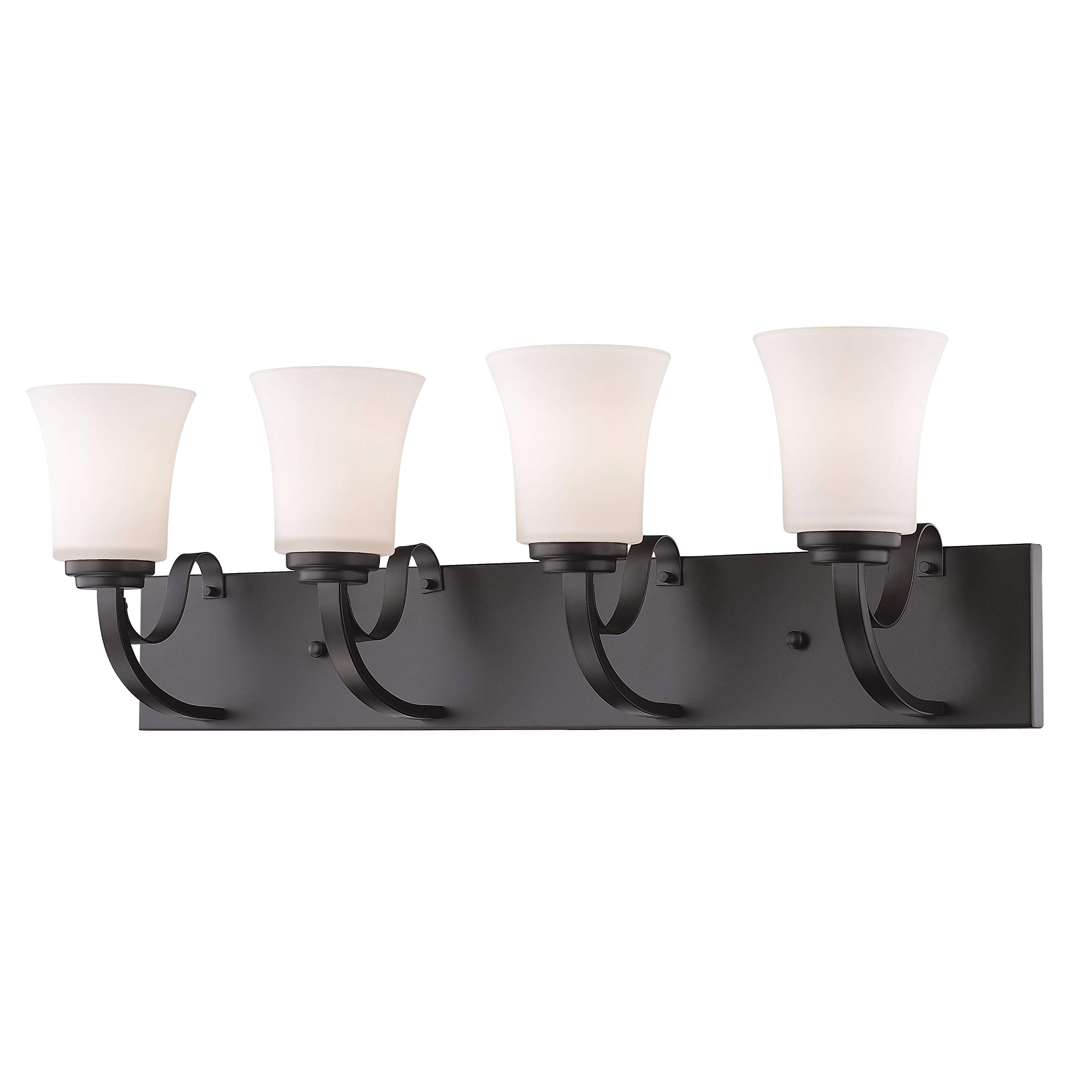 4-Light Vanity Light Fixture - Modern Contemporary Transitional Style with Glass & Steel Finish - Dimmable for Bathroom, Bedroom, or Dressing Room Lighting