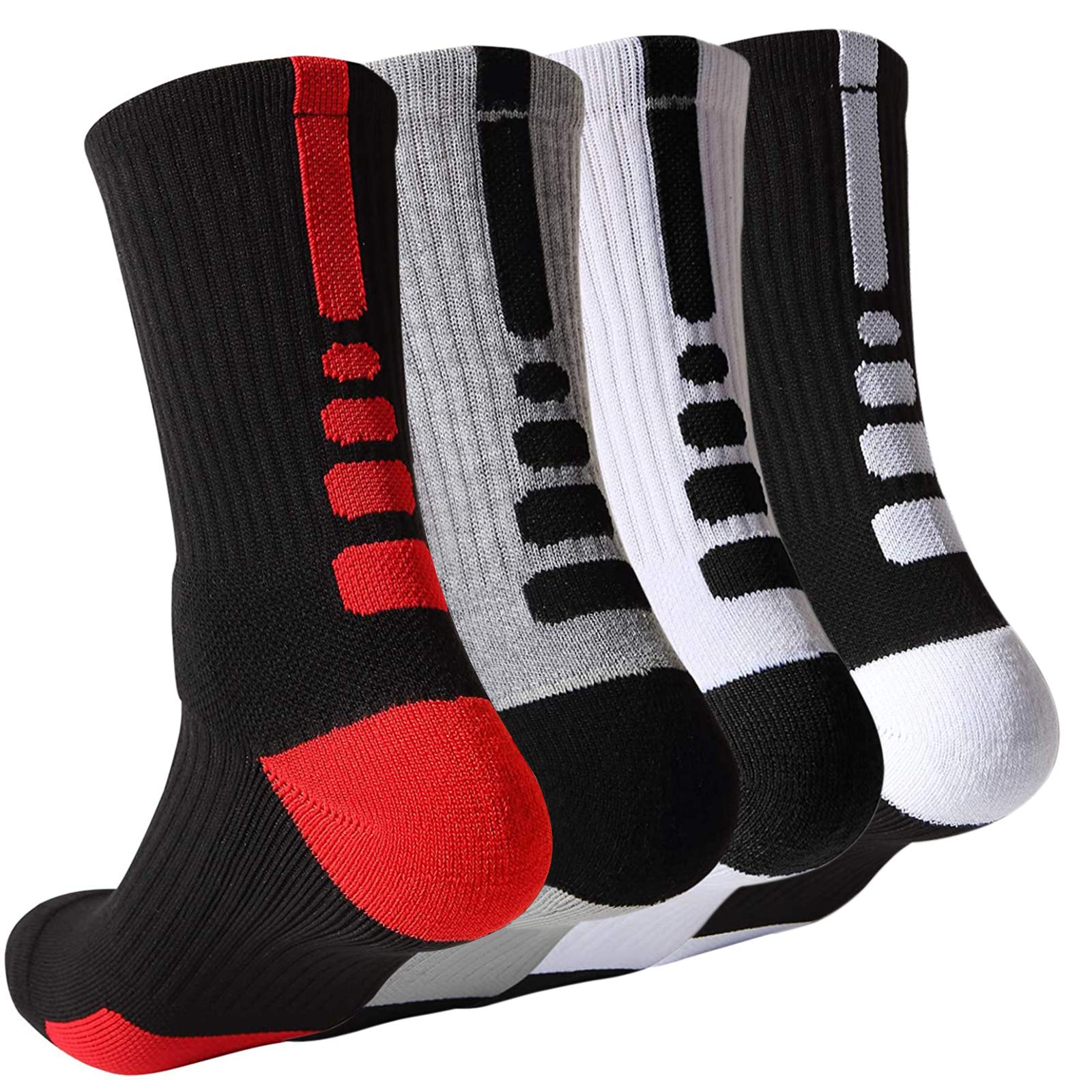 Best Basketball Socks for Men & Women - 4 Pack Thick Compression Crew Socks for Running, Sports & Outdoor Activities - Moisture Wicking Athletic Socks for Gym, Training & Basketball Games