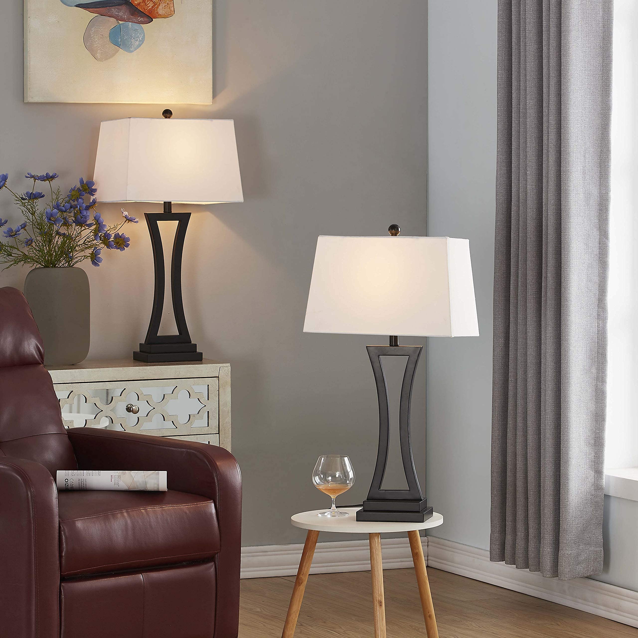 Modern Table Lamps Set of 2 - 3-Way Dimmable Bedside Lamps with White Rectangular Shade, 30.75