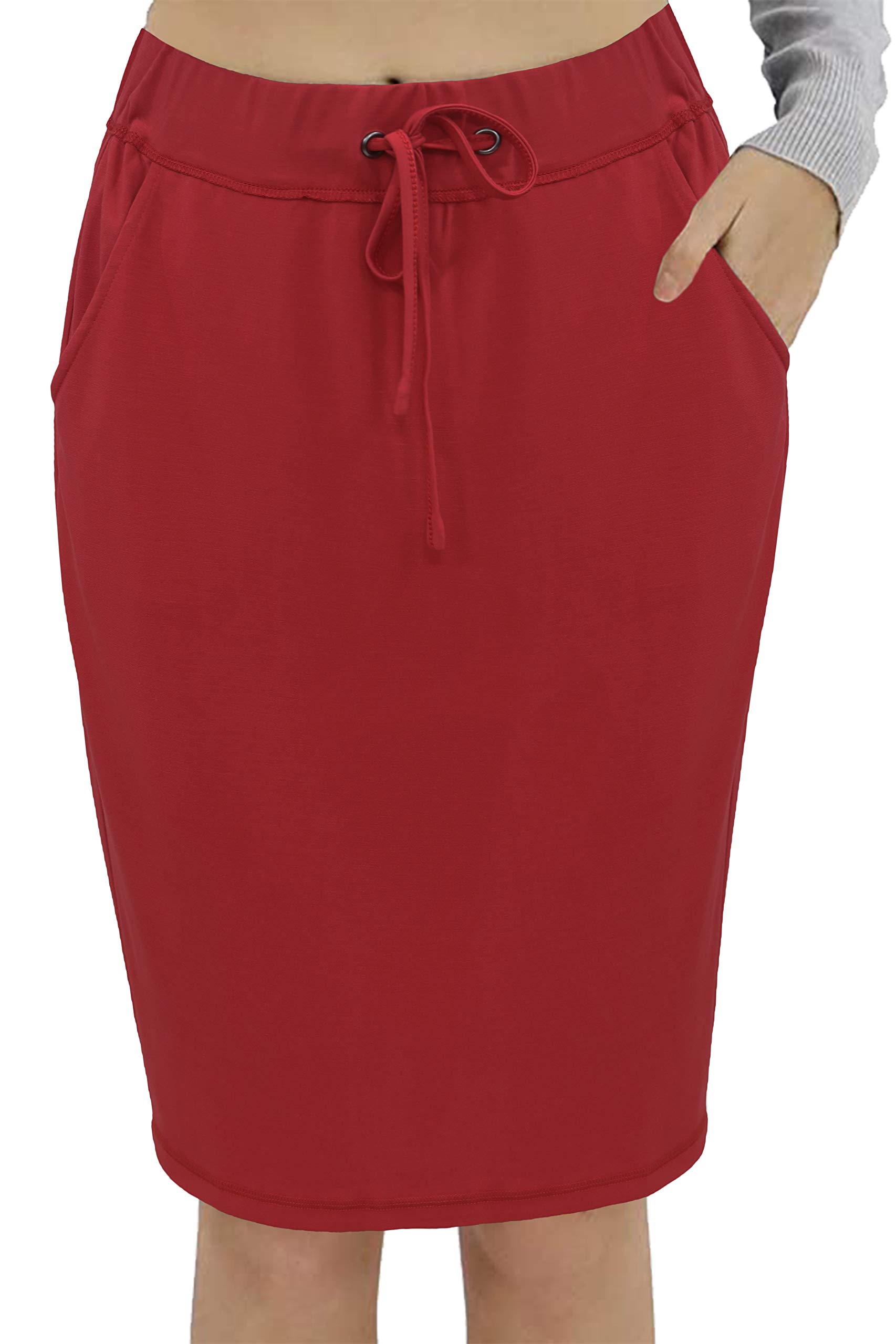 Stylish Women's Knee-Length Summer Pencil Skirt with Elastic Waist & Pockets - Perfect for Office Wear, Casual Outings & Summer Vacations