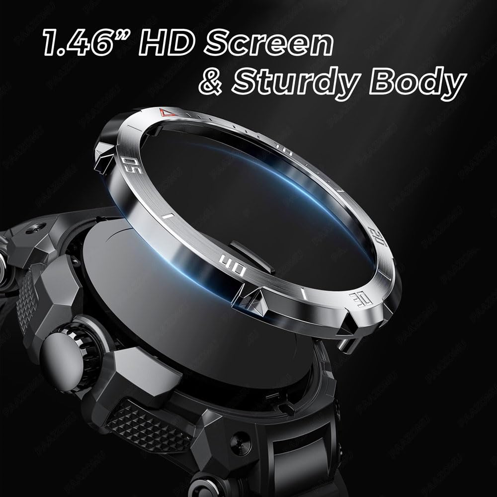 3 in 1 Smart Watch for Men with Bluetooth Headset - Military Rugged Fitness Tracker, IP67 Waterproof, Heart Rate Monitor, Compatible with Android iOS (Silver) - Perfect for Outdoor Sports, Running & Daily Use