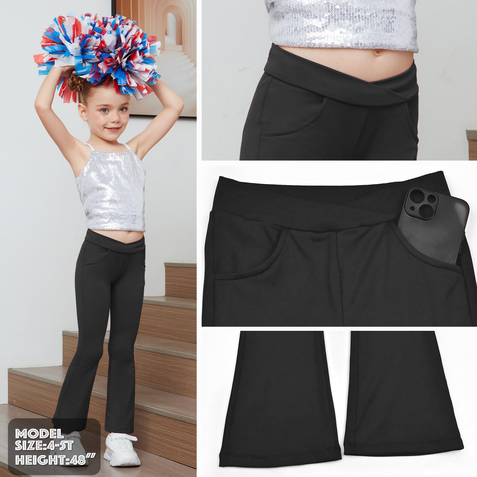 Jxstar Girls Flare Leggings - High Waisted Bell Bottom Pants for Kids, Stretchy Yoga & Dance Outfits - Perfect for Ballet, Jazz, Gymnastics and Casual Wear