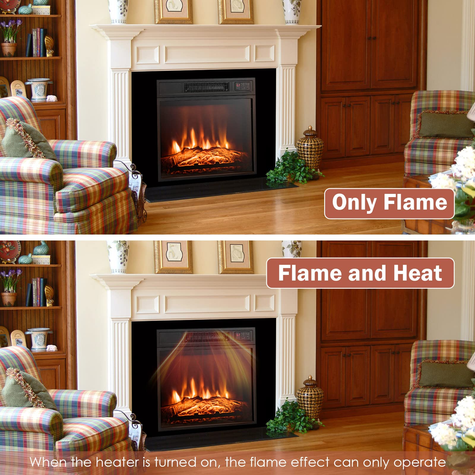 COSTWAY 18-inch Electric Fireplace Insert - 1400W Recessed Fireplace Heater with Remote Control, 3 LED Flame Effects & 6H Timer - Indoor Wall Mount or Freestanding Fireplace for Bedroom, Living Room, Home Office - Black (Perfect for Winter Heating & Cozy Ambiance)