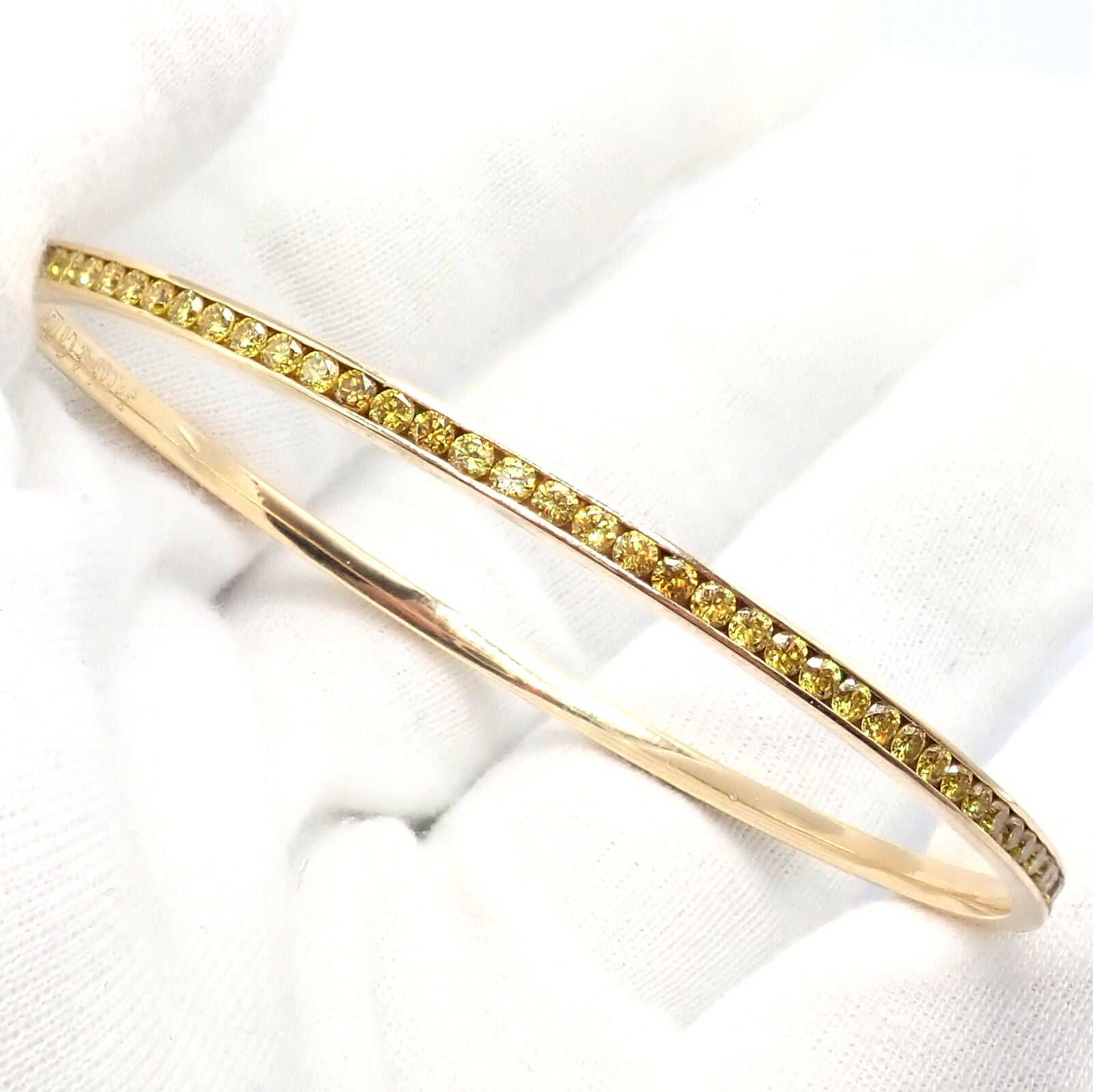 Authentic Jacob & Co 18k Yellow Gold Diamond Bangle Bracelet - 3.5ctw Luxury Jewelry for Women, Perfect for Gifts, Parties & Special Occasions