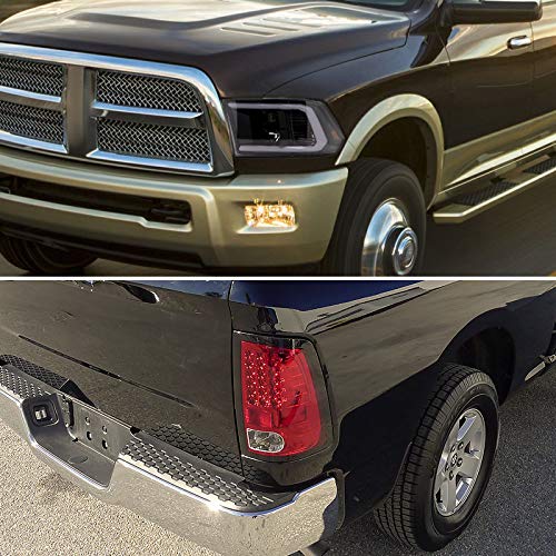 Spec-D Tuning Halo Projector Headlights & LED Tail Lights Combo Kit for Dodge Ram - Black Housing LED Fog Lights, Left & Right Pair Headlamp Assembly - Upgrade Your Truck Lighting for Night Driving & Off-Road Adventures