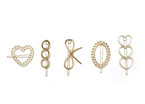 Honbon Hair Pin Set - 5PCS Minimalist Moon Circle Infinity Hair Clips in Gold | Non-Precious Metal Hair Accessories for Women | Perfect for Weddings, Parties & Everyday Styling